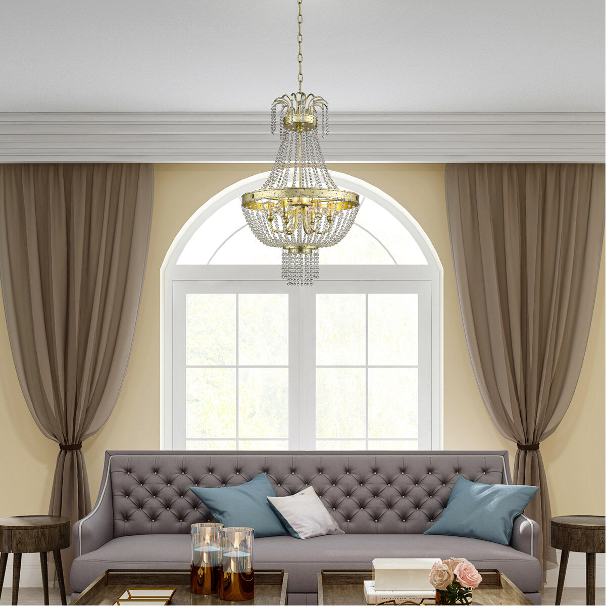 Valentina 6 Light 18 inch Hand Applied Winter Gold Pendant Ceiling Light