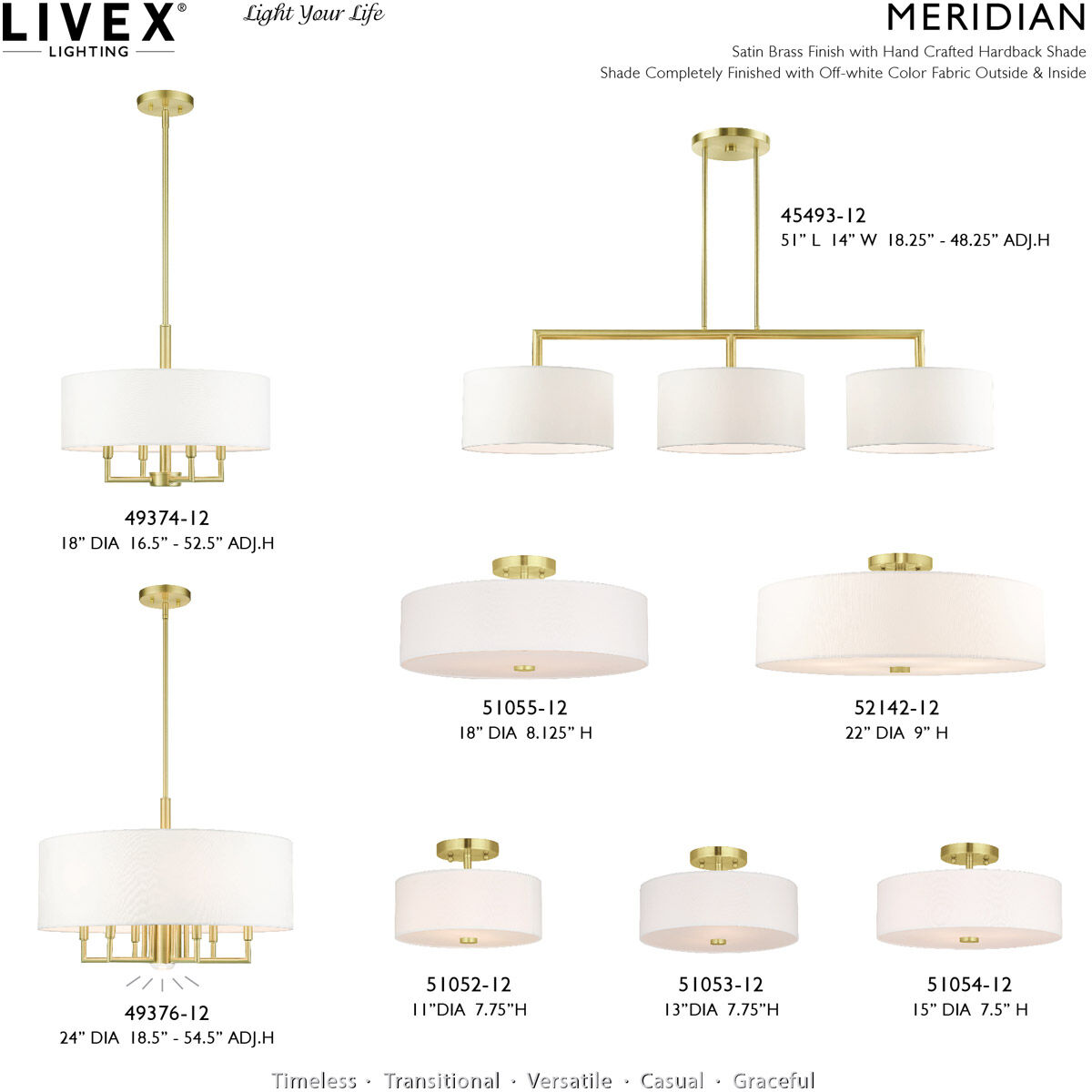 Meridian 3 Light 51 inch Satin Brass Linear Chandelier Ceiling Light