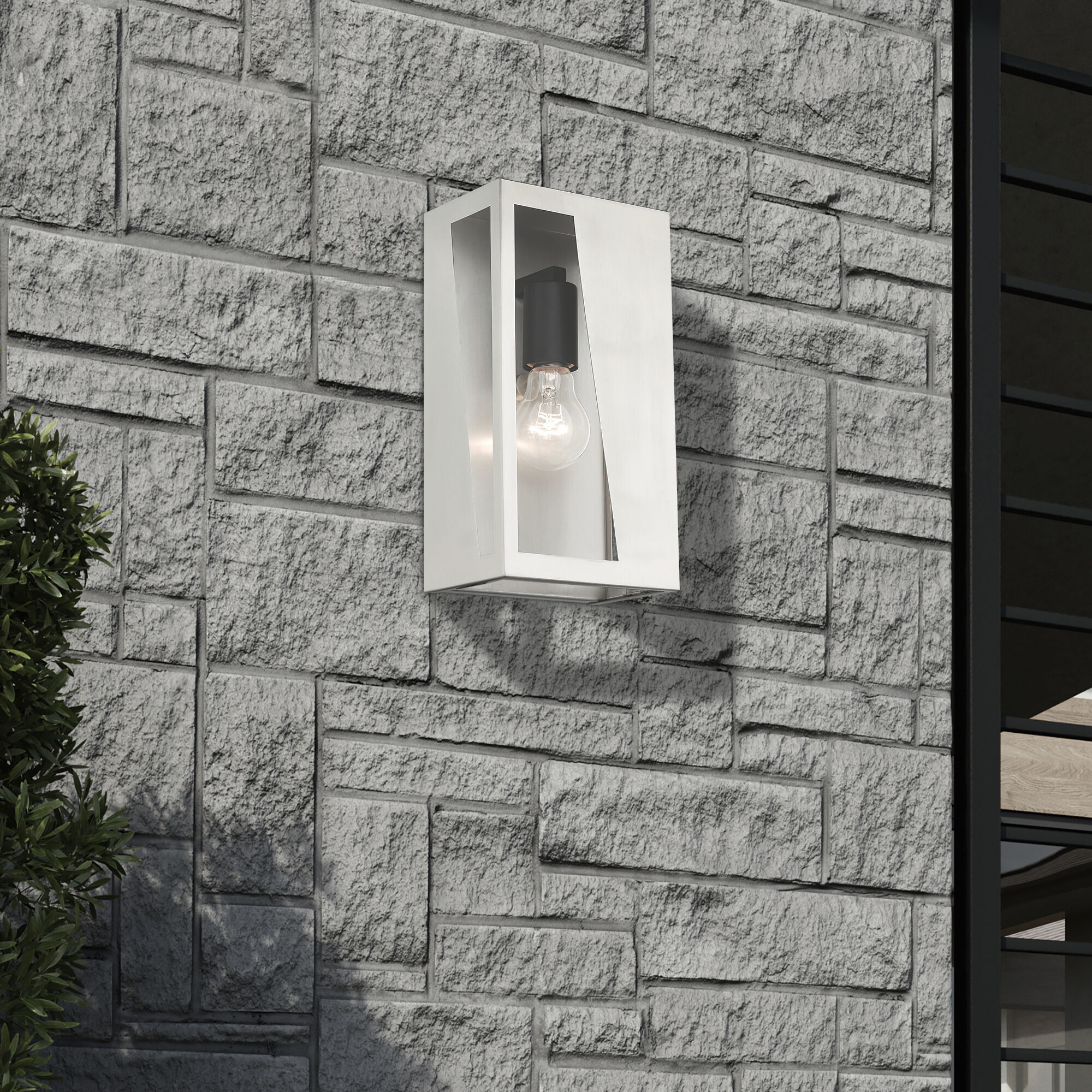 Forsyth 1 Light 11 inch Brushed Nickel with Black Finish Accents Outdoor Wall Lantern in Brushed Nickel & Black, Medium