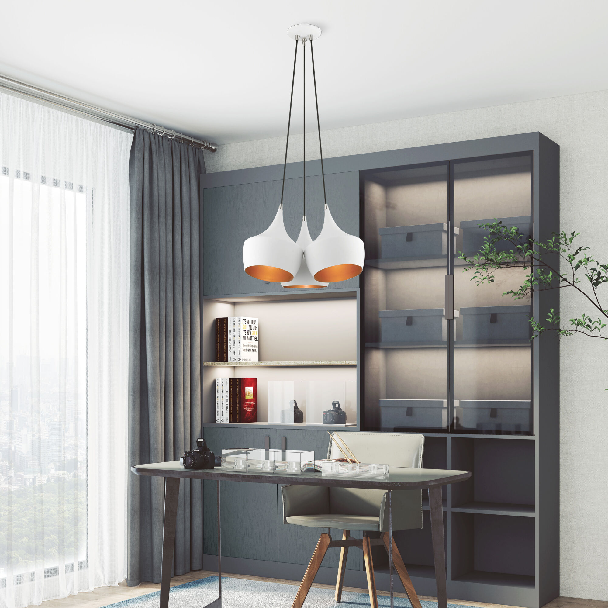 Waldorf 3 Light 21 inch White Cluster Pendant Ceiling Light