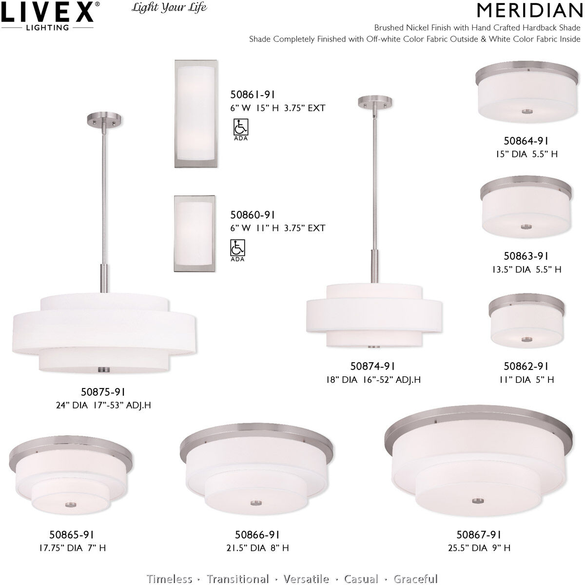 Meridian 5 Light 24 inch Brushed Nickel Pendant Ceiling Light