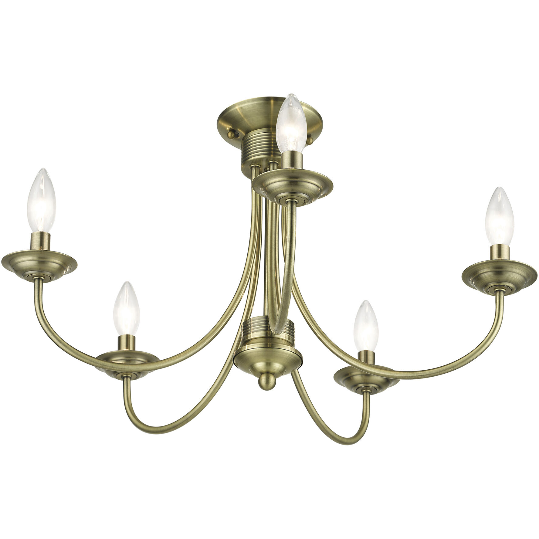 Estate 5 Light 24 inch Antique Brass Semi Flush Mount Ceiling Light, Large
