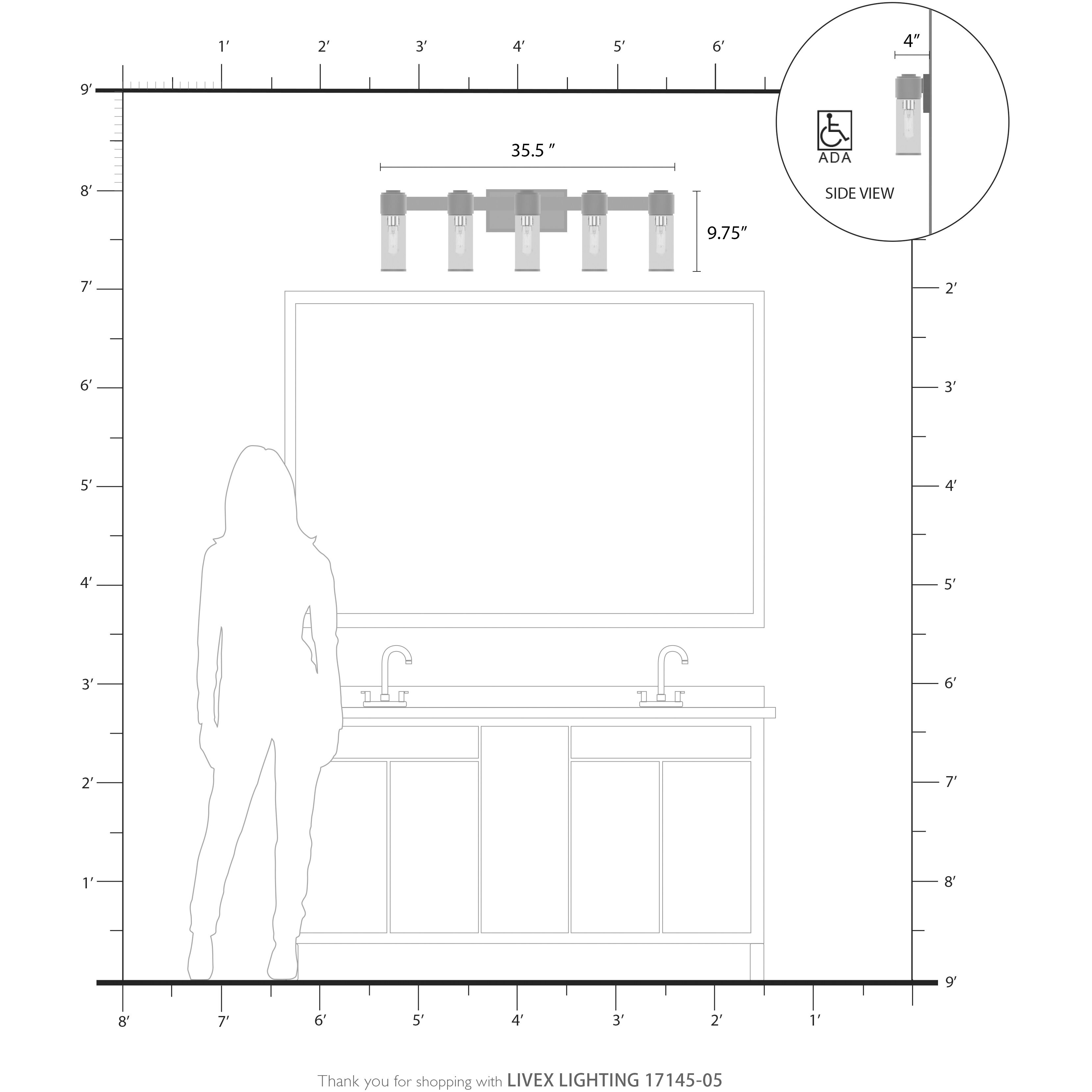 Quincy 5 Light 35.5 inch Polished Chrome Vanity Wall Sconce Wall Light, Large