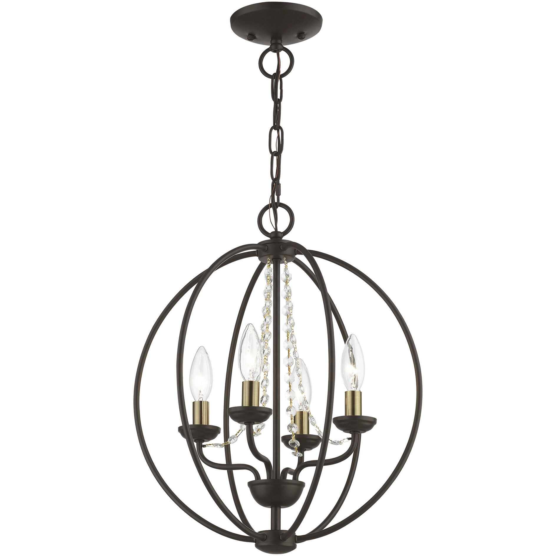 Arabella 4 Light 15 inch Bronze with Antique Brass Finish Candles Convertible Chandelier/ Semi-Flush Ceiling Light, Globe