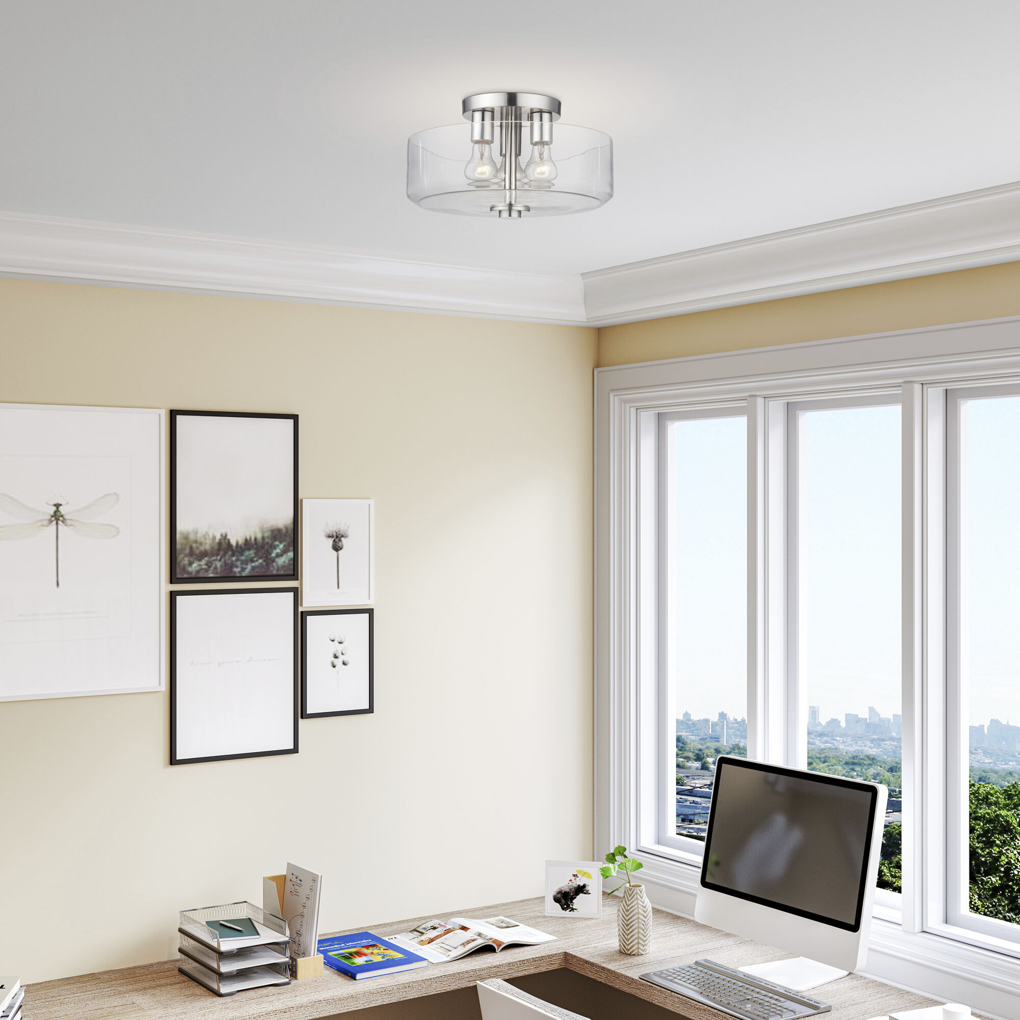 Whitworth 3 Light 14.5 inch Brushed Nickel Semi-Flush Ceiling Light