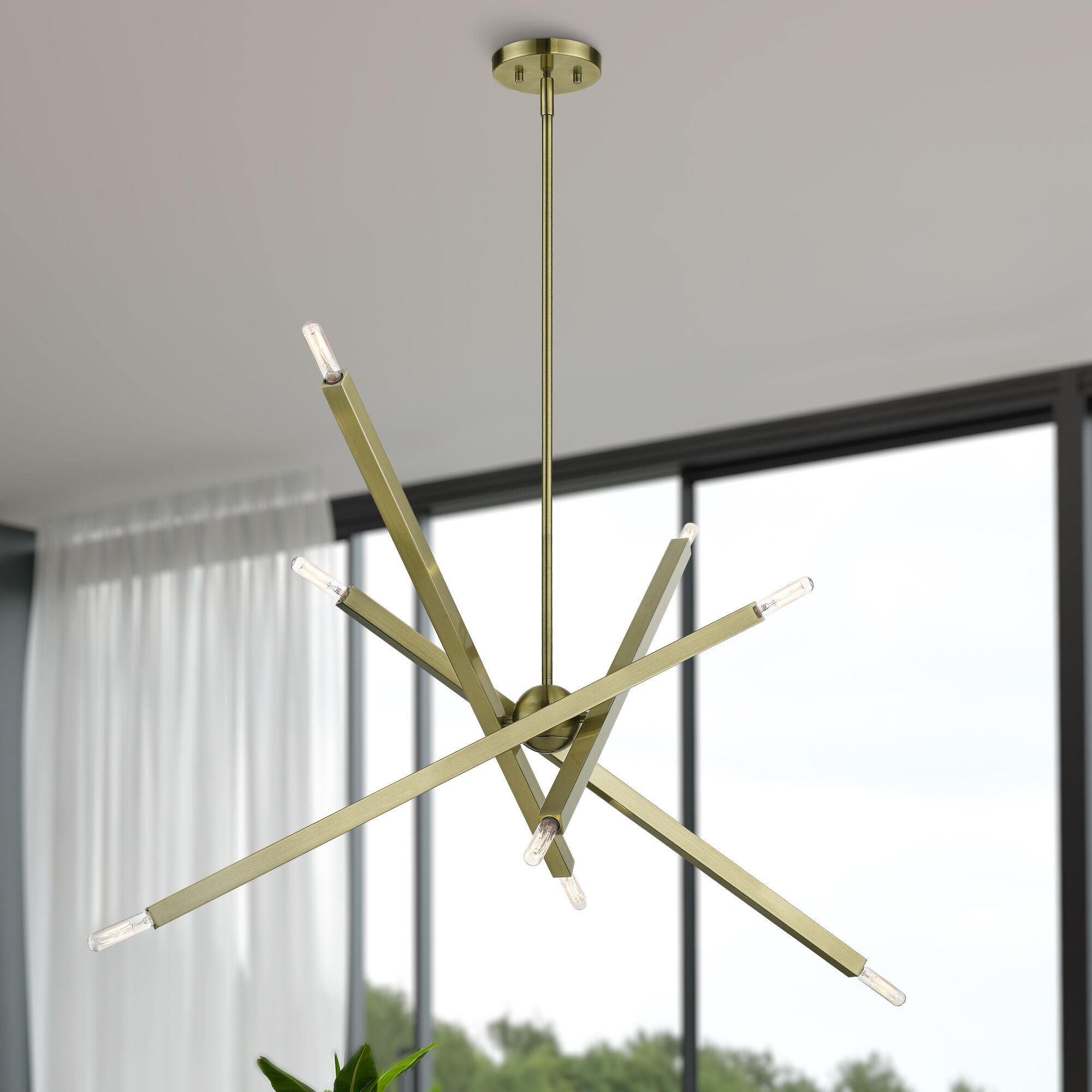 Monaco 8 Light 35 inch Antique Brass Linear Chandelier Ceiling Light, Large