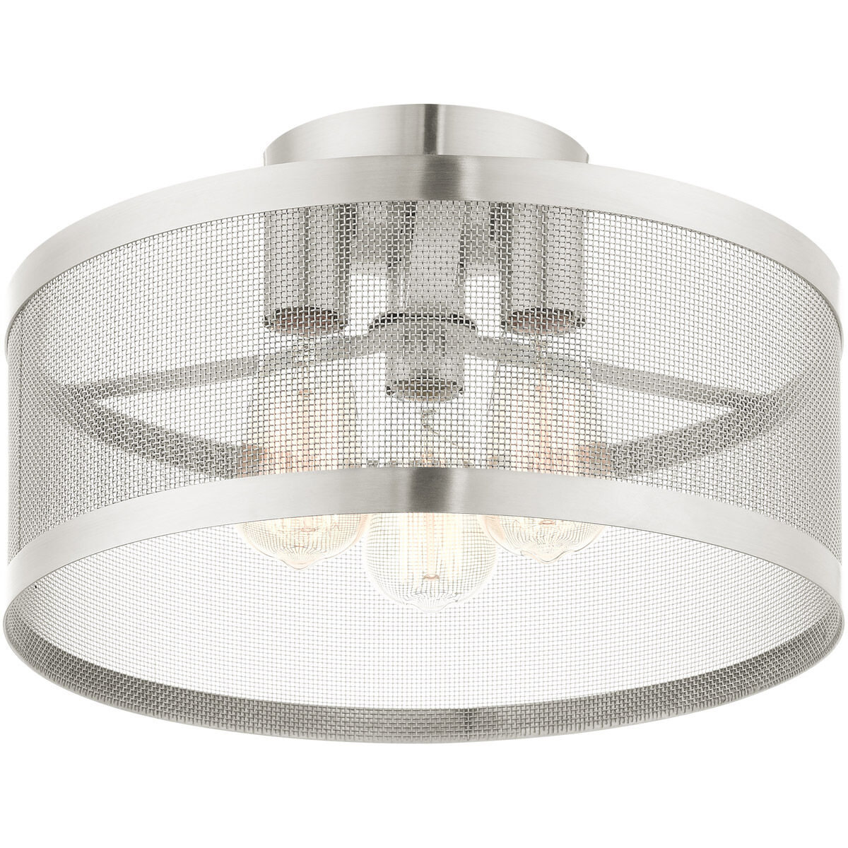 Industro 3 Light 15 inch Brushed Nickel Semi Flush Ceiling Light