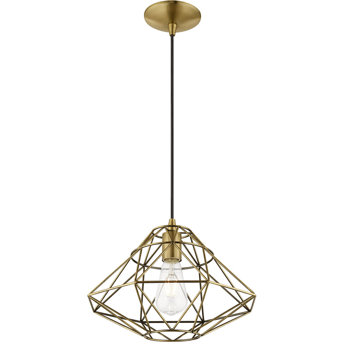 Geometric 1 Light 13.5 inch Antique Brass Mini Pendant Ceiling Light