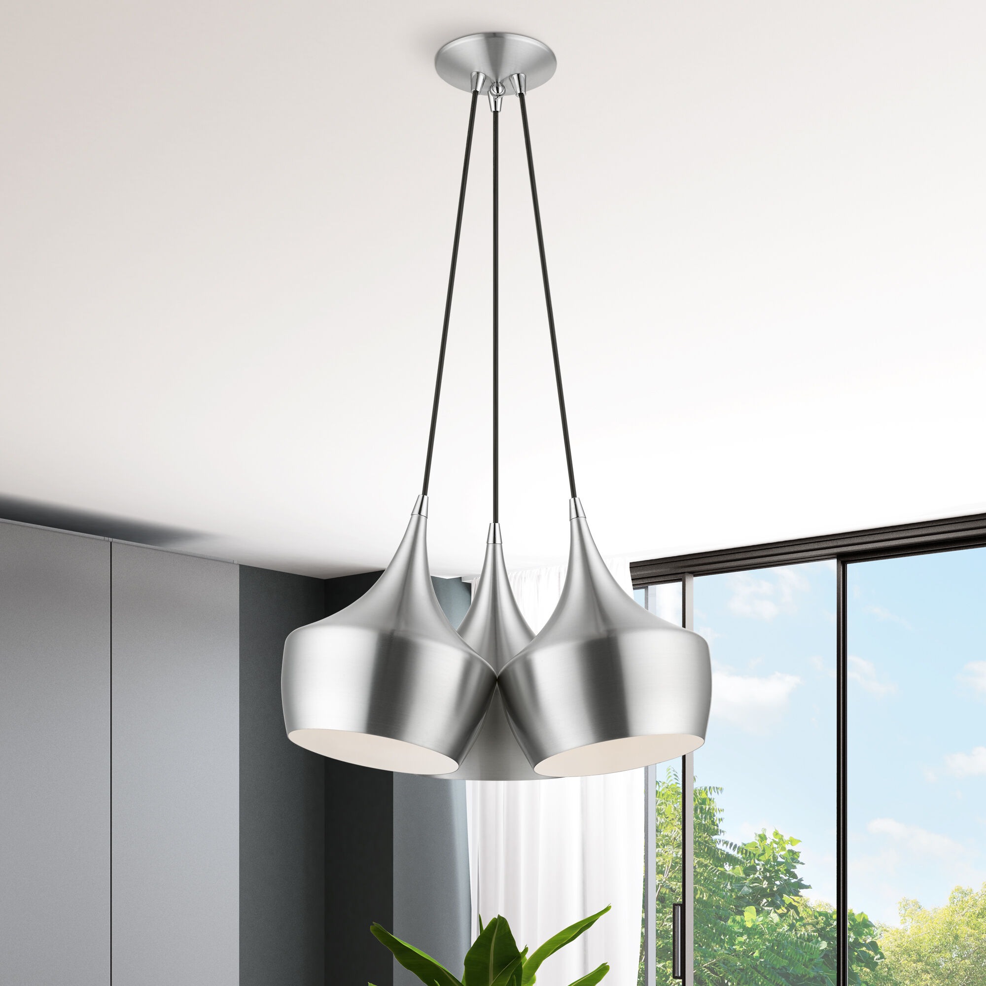 Waldorf 3 Light 21 inch Brushed Aluminum Cluster Pendant Ceiling Light