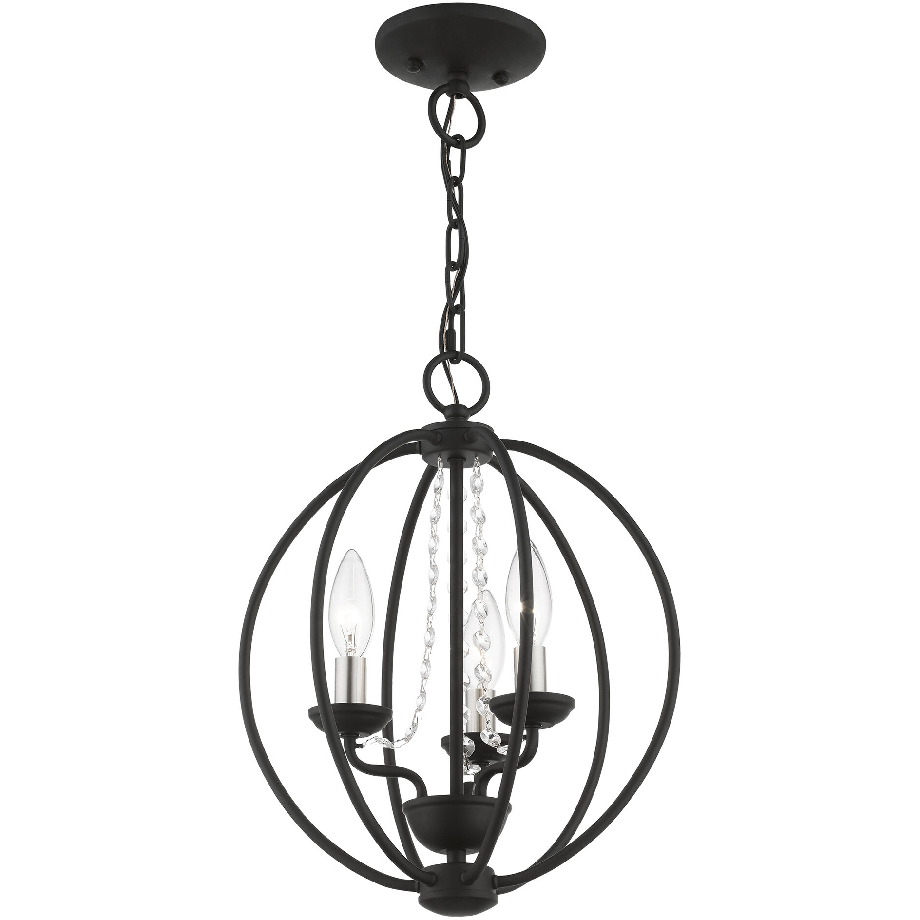Arabella 3 Light 12 inch Black with Brushed Nickel Finish Candles Convertible Mini Chandelier/ Semi-Flush Ceiling Light, Globe