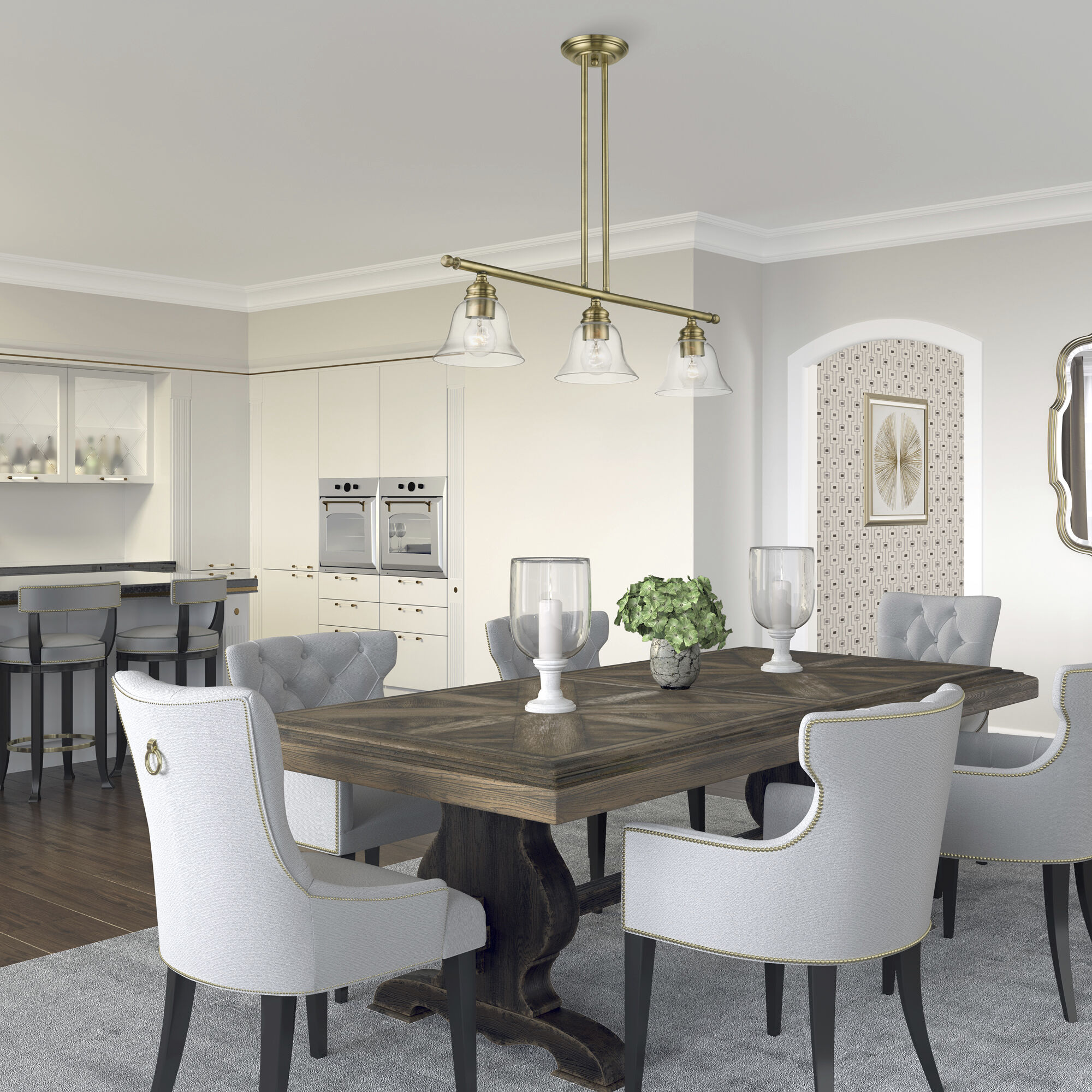 Moreland 3 Light 30 inch Antique Brass Linear Chandelier Ceiling Light