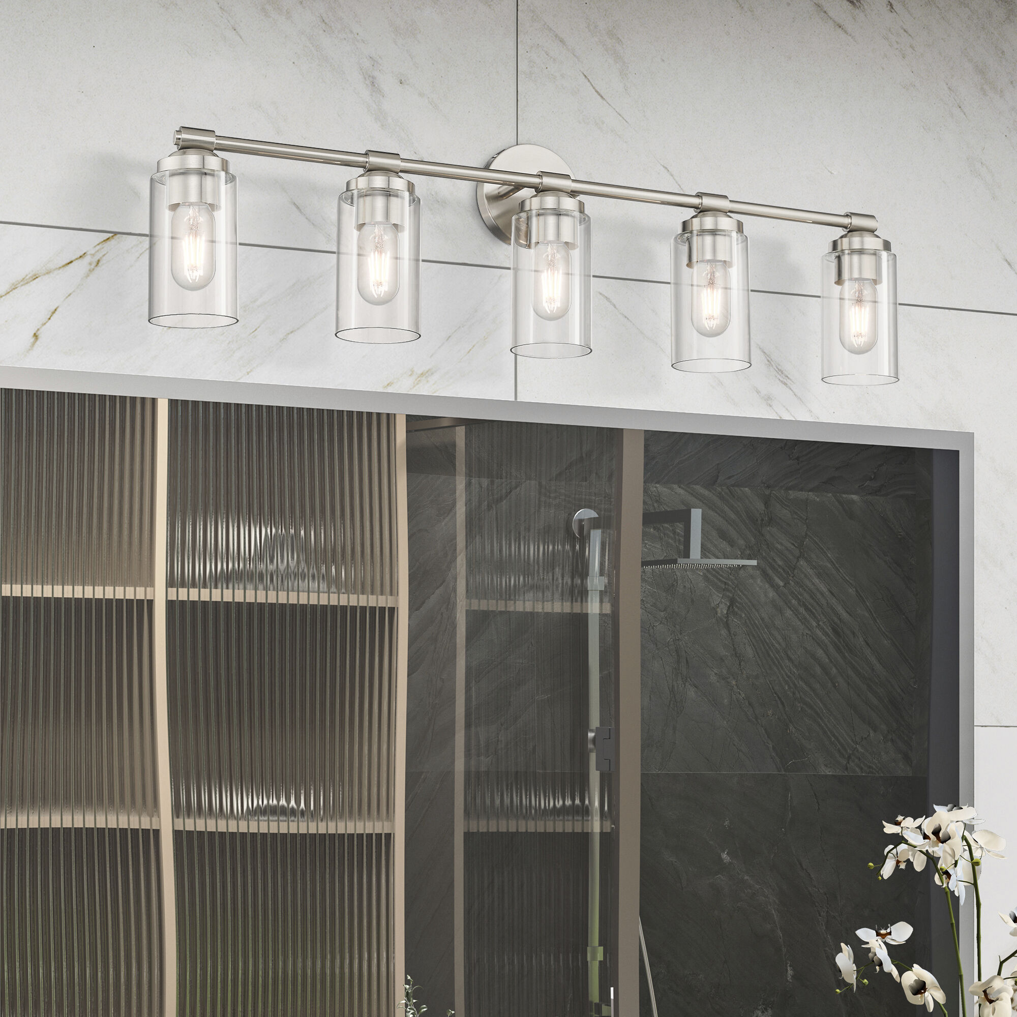 Whittier 5 Light 35 inch Brushed Nickel Vanity Wall Sconce Wall Light, Large