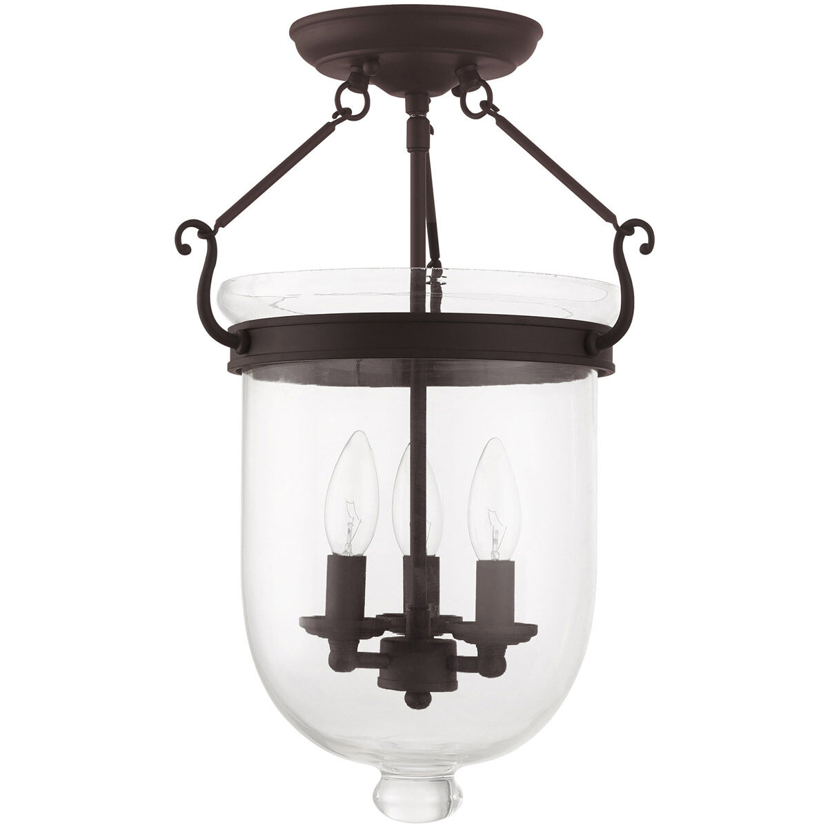 Jefferson 3 Light 12 inch Bronze Semi-Flush Mount Ceiling Light