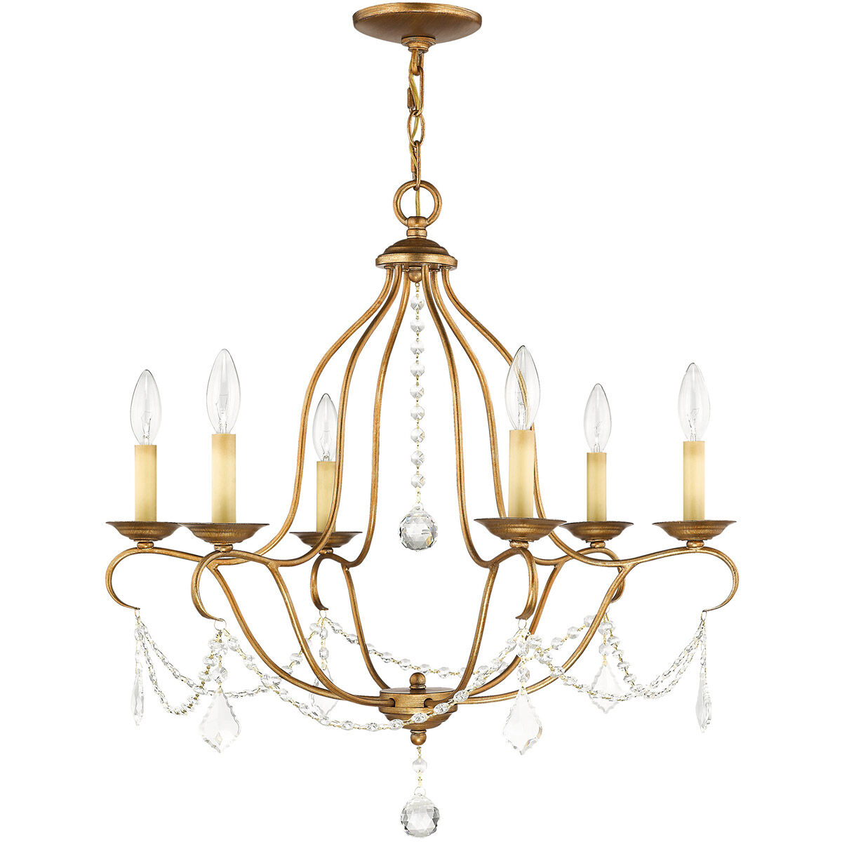 Chesterfield 6 Light 25 inch Antique Gold Leaf Chandelier Ceiling Light
