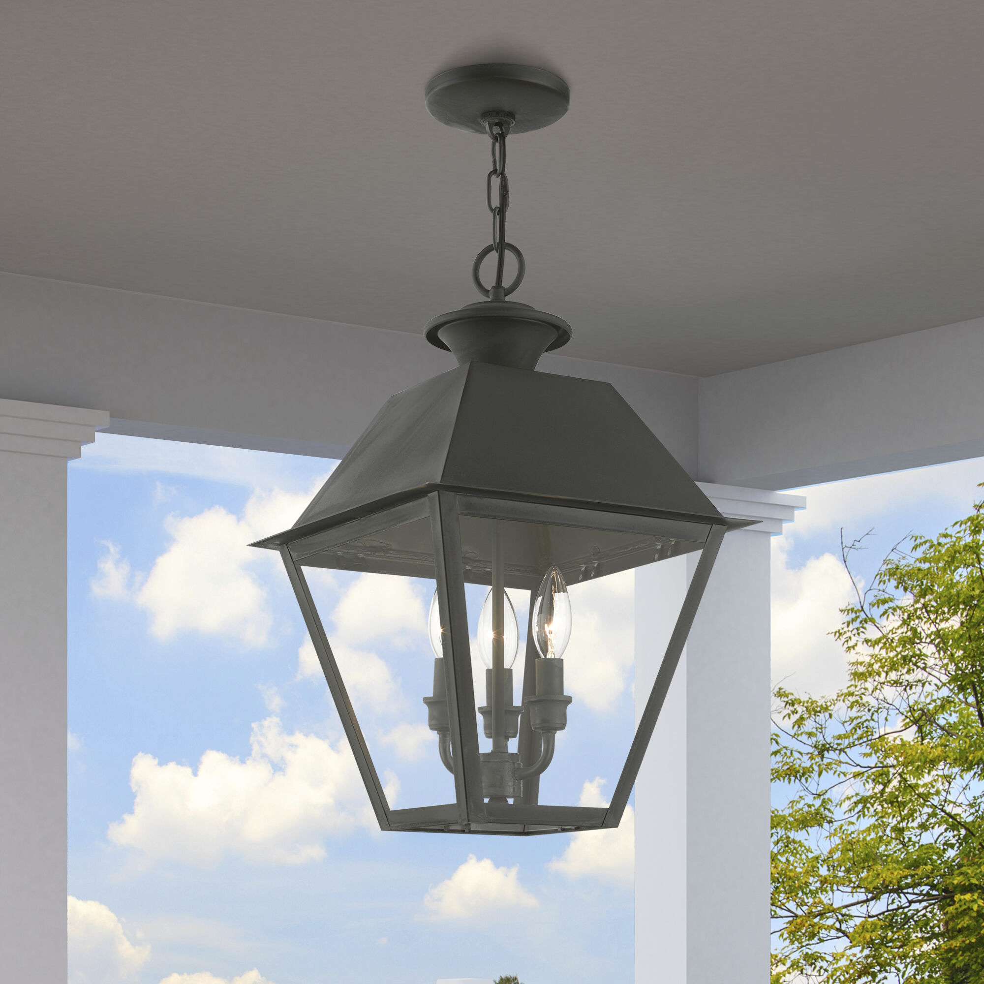 Wentworth 3 Light 12 inch Charcoal Outdoor Pendant Lantern, Large