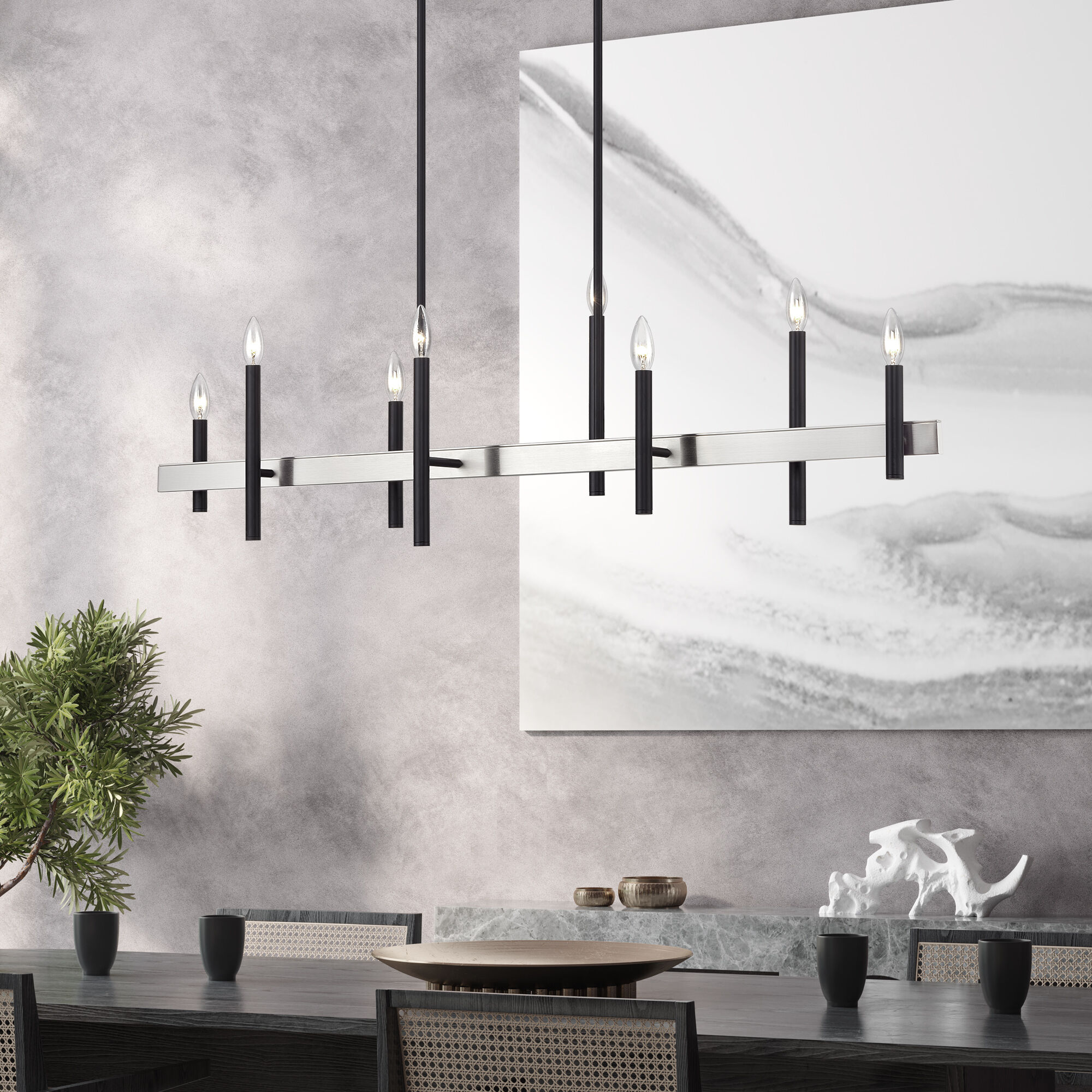 【LukeLuke】 Livex Lighting 49338-04 Denmark 8 Light 48 inch Black with Brushed