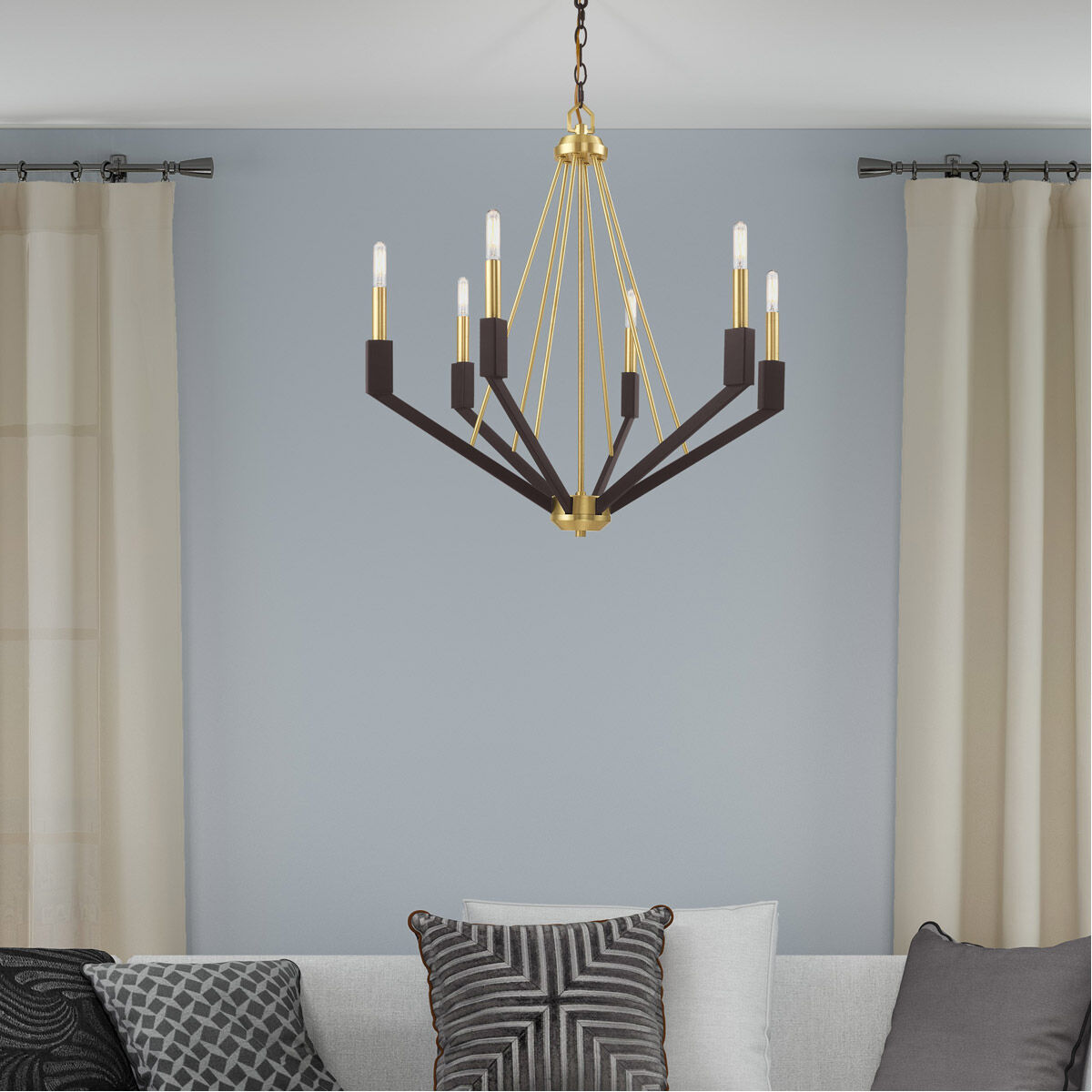 Beckett 6 Light 26 inch Satin Brass & Bronze Chandelier Ceiling Light