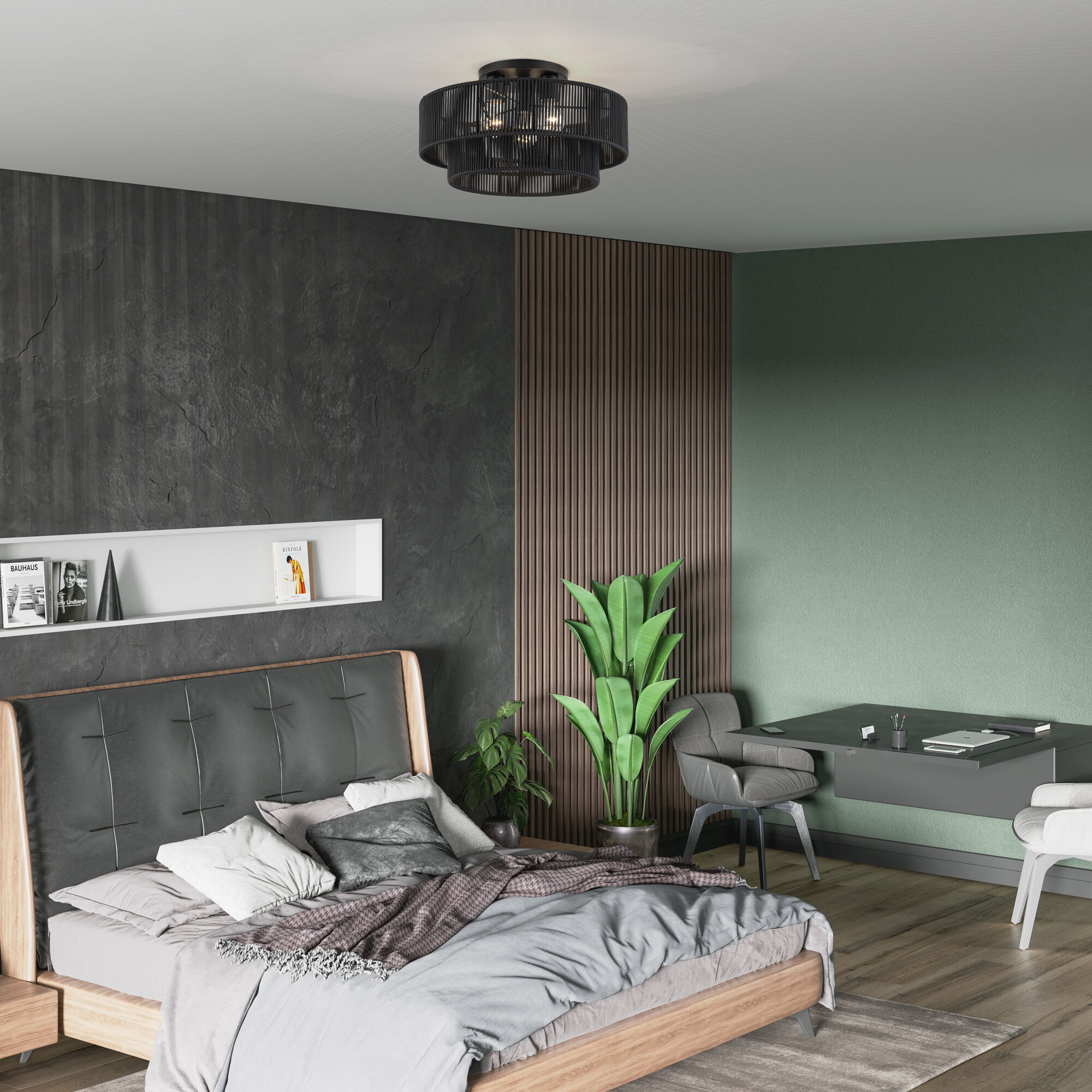 Acordia 3 Light 18 inch Black Semi Flush Mount Ceiling Light, Large