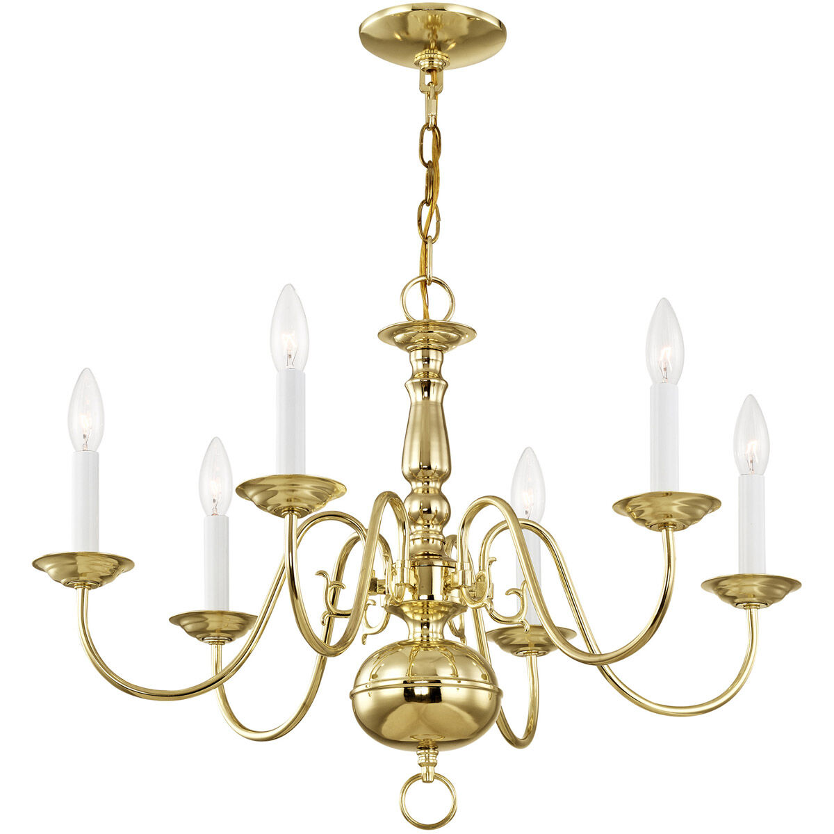 Williamsburgh 6 Light 24 inch Polished Brass Chandelier Ceiling Light