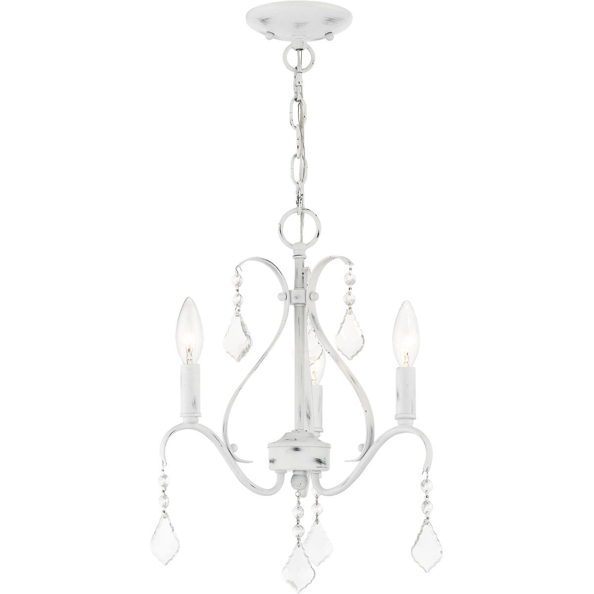 Caterina 3 Light 13 inch Antique White with Clear Crystals Chandelier Ceiling Light