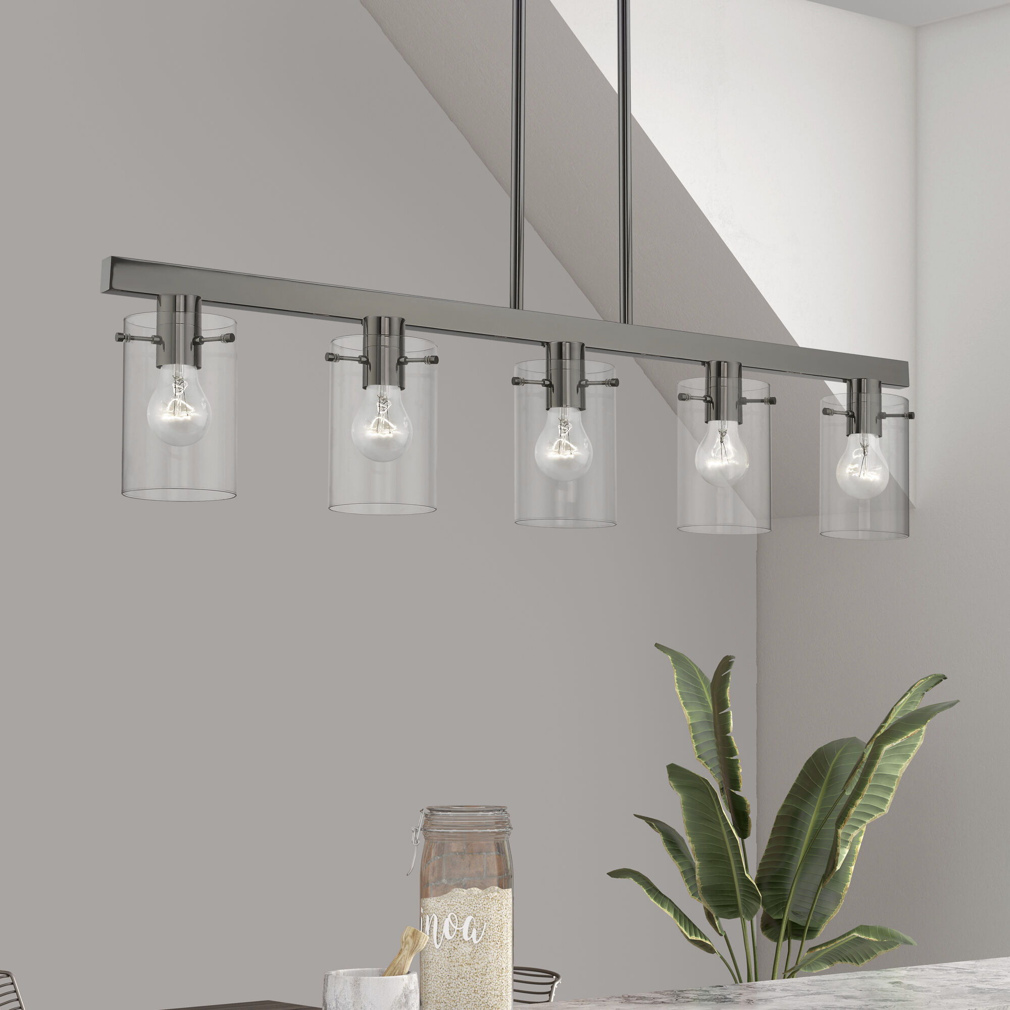 Munich 5 Light 42 inch Black Chrome Linear Chandelier Ceiling Light