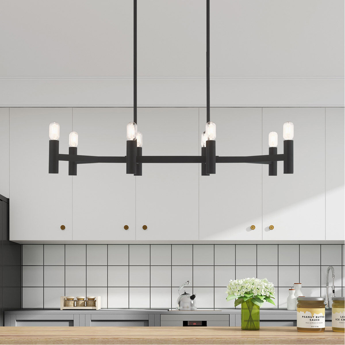 Copenhagen 8 Light 40 inch Black Linear Chandelier Ceiling Light