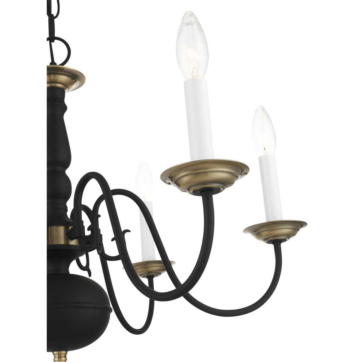 Williamsburg 6 Light 24 inch Black with Antique Brass Accents Chandelier Ceiling Light