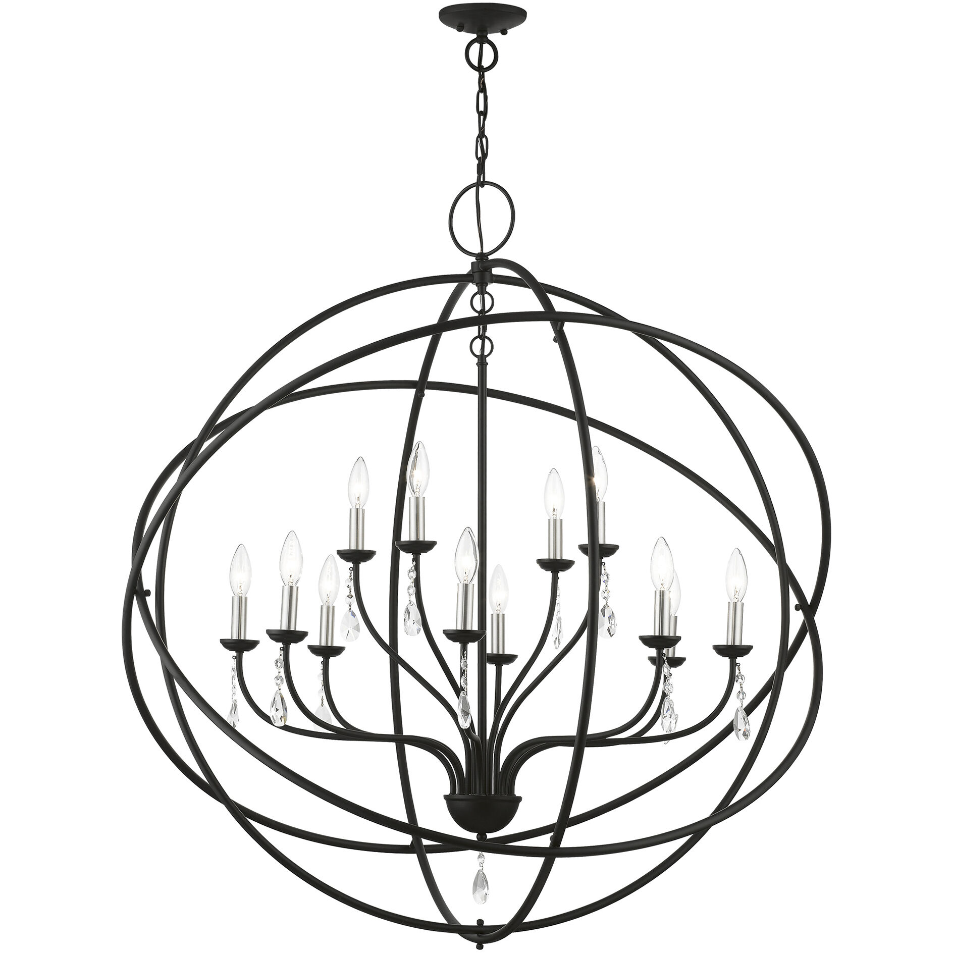 Aria 12 Light 40 inch Black with Brushed Nickel Finish Candles Grande Foyer Chandelier Ceiling Light