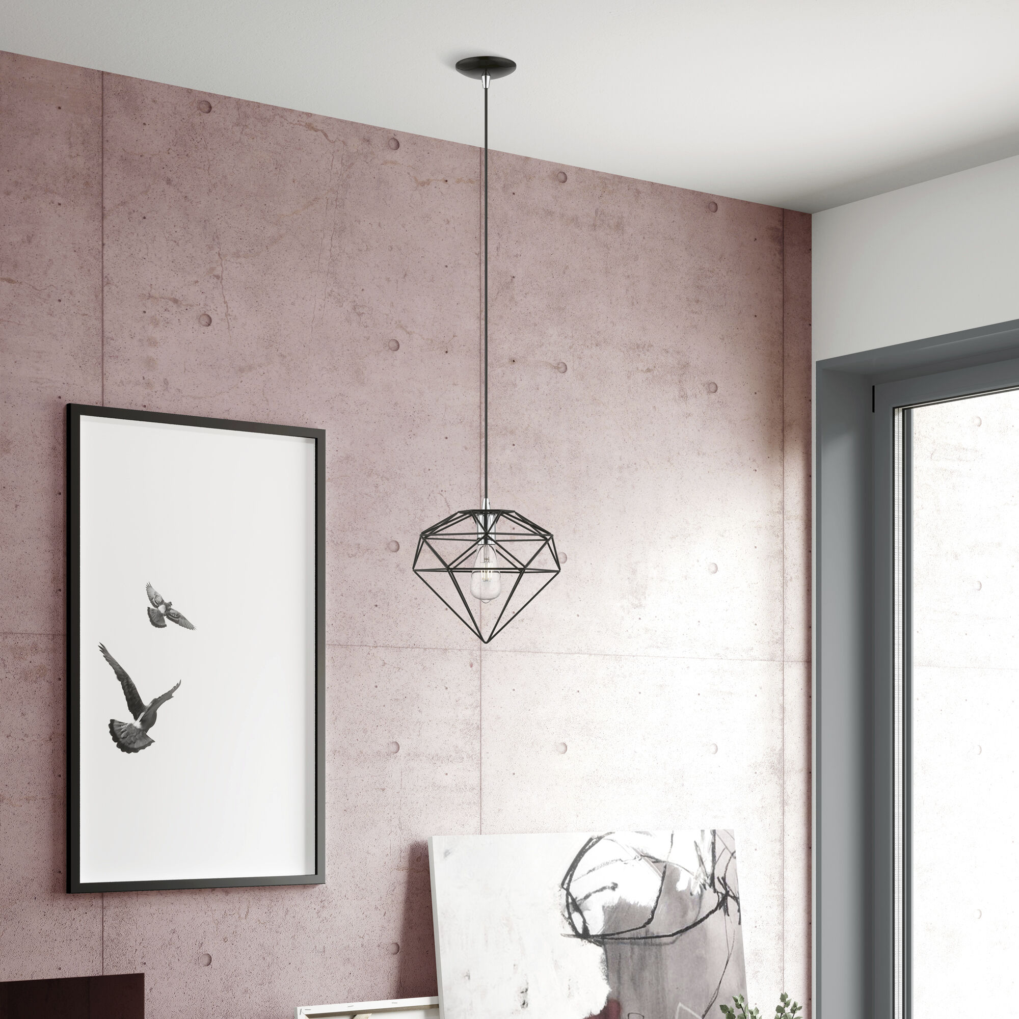 Knox 1 Light 11 inch Shiny Black with Polished Chrome Accents Pendant Ceiling Light