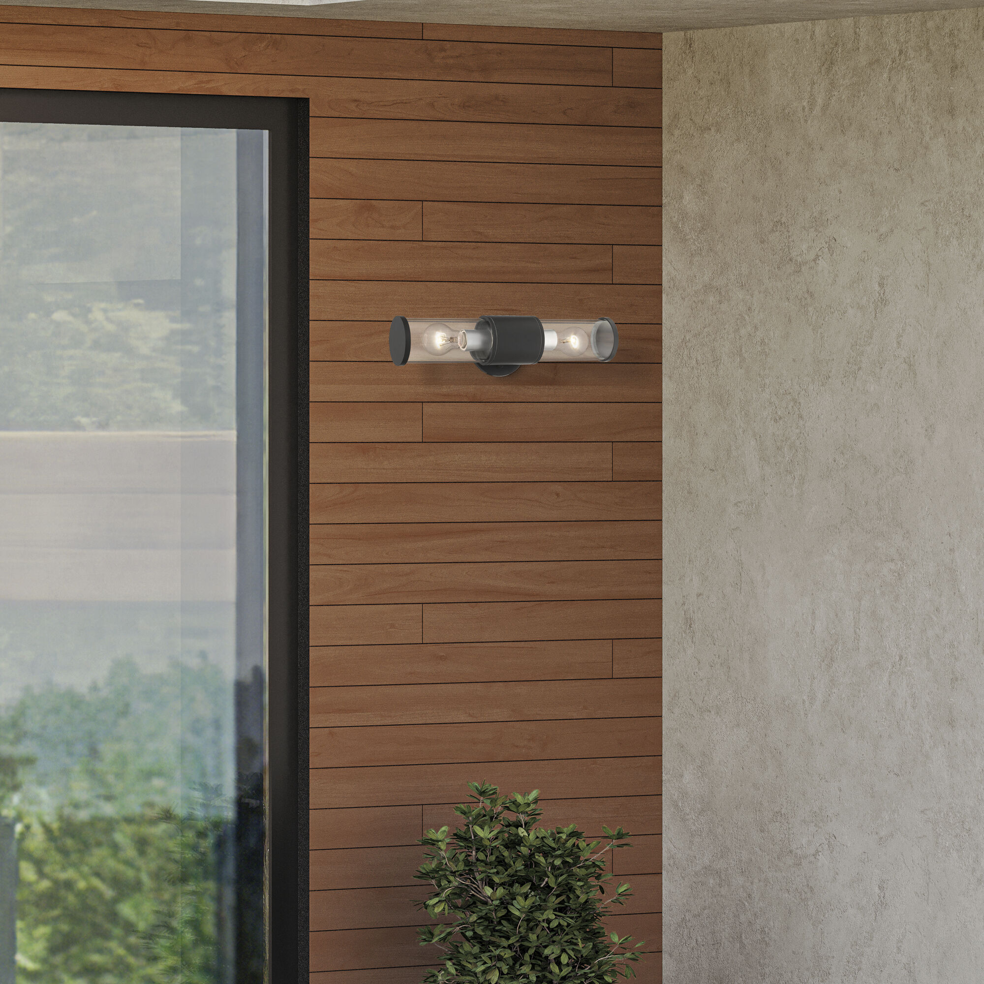 Atlantic 2 Light 17 inch Textured Black with Antique Silver Finish Accents ADA Outdoor Large ADA Wall Lantern Wall Light