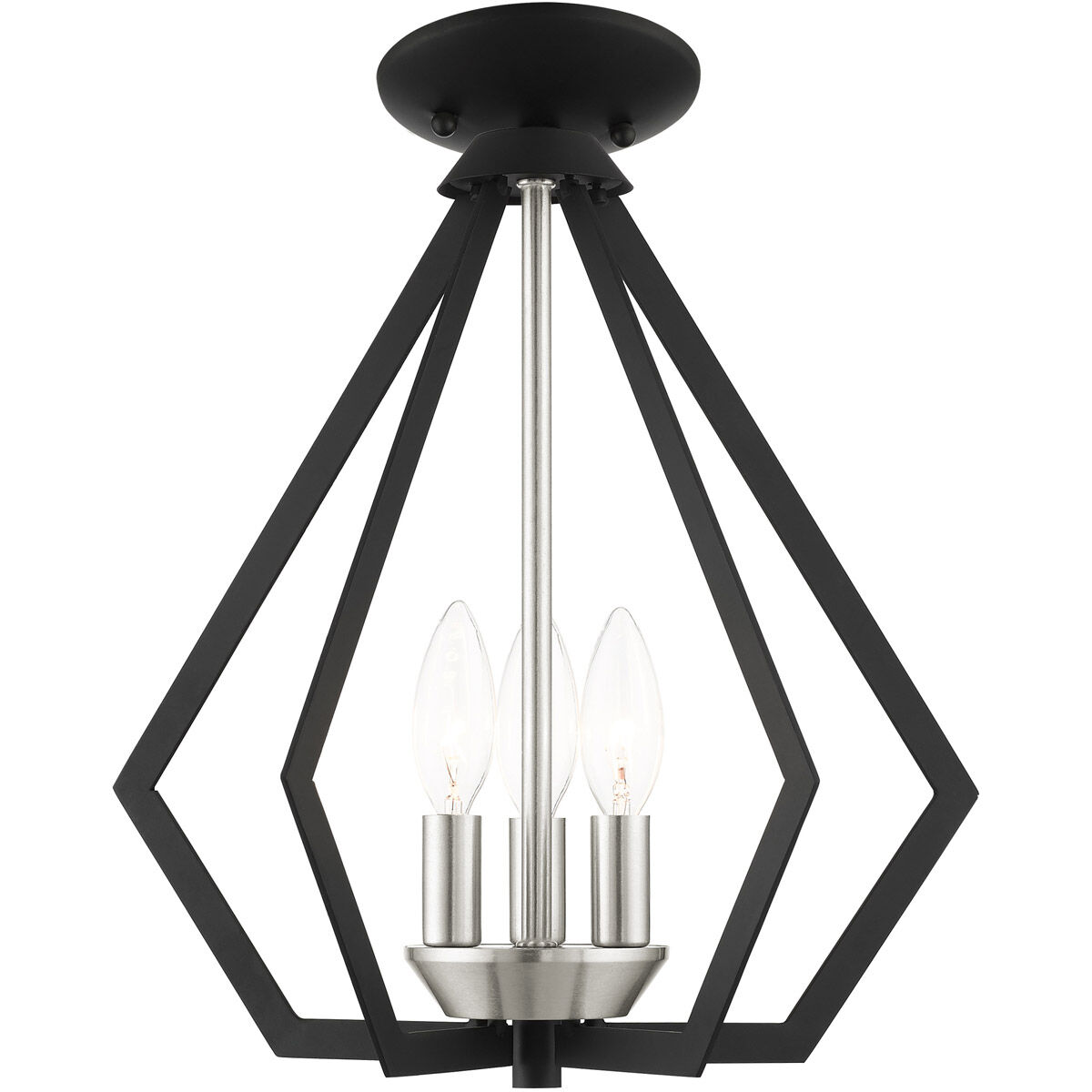Prism 3 Light 14 inch Black with Brushed Nickel Cluster Convertible Semi Flush/Pendant Ceiling Light