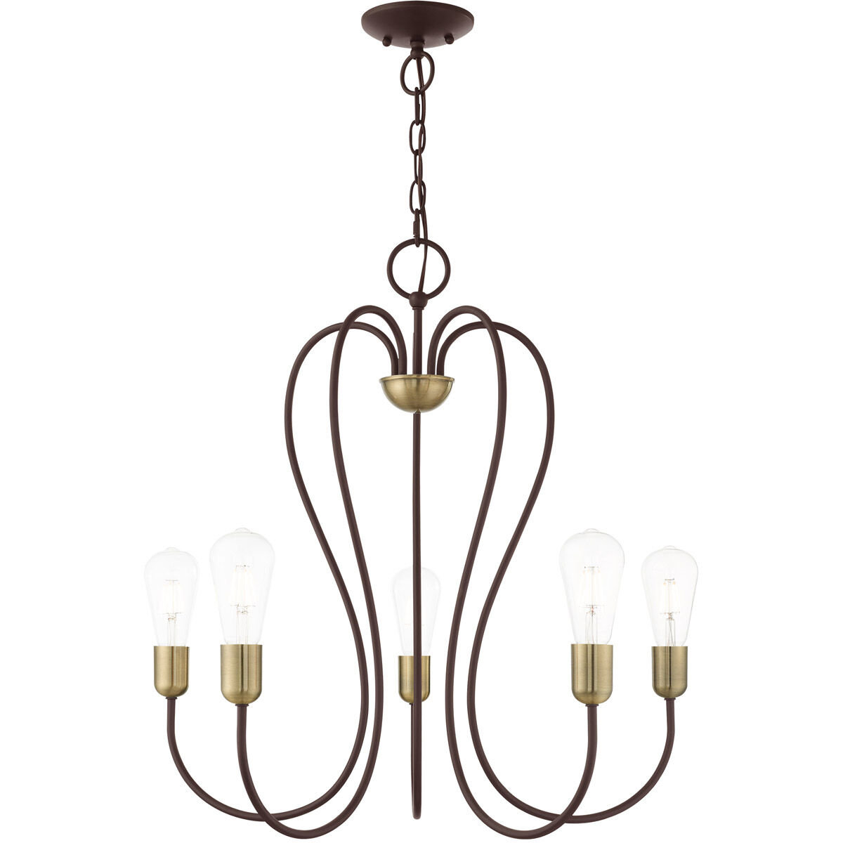 Lucerne 5 Light 24 inch Bronze with Antique Brass Accents Chandelier Ceiling Light