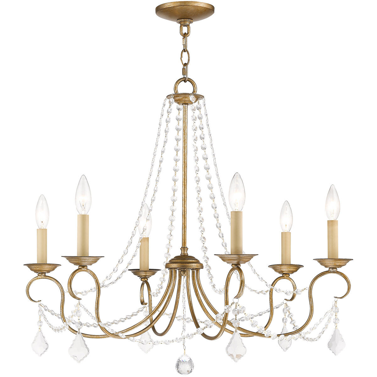 Pennington 6 Light 28 inch Antique Gold Leaf Chandelier Ceiling Light