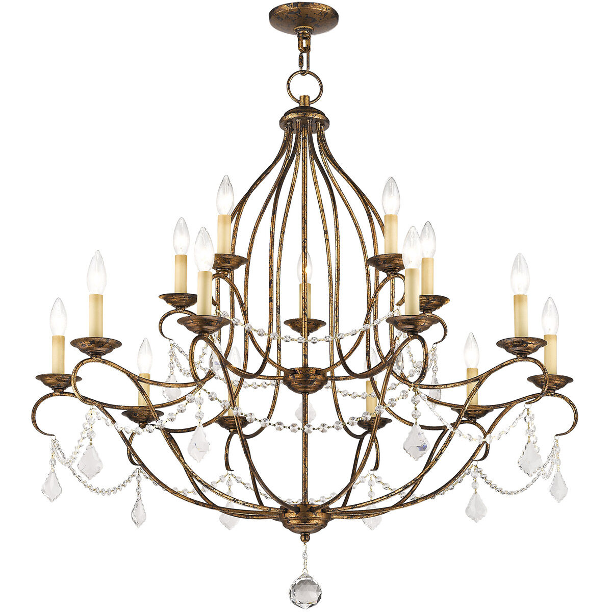 Chesterfield 15 Light 38 inch Hand Applied Venetian Golden Bronze Chandelier Ceiling Light