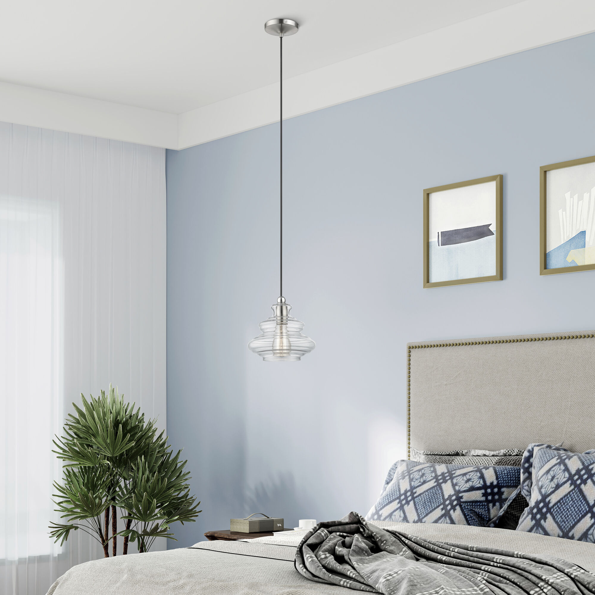 Everett 1 Light 9 inch Brushed Nickel with Chrome Finish Accents Pendant Ceiling Light