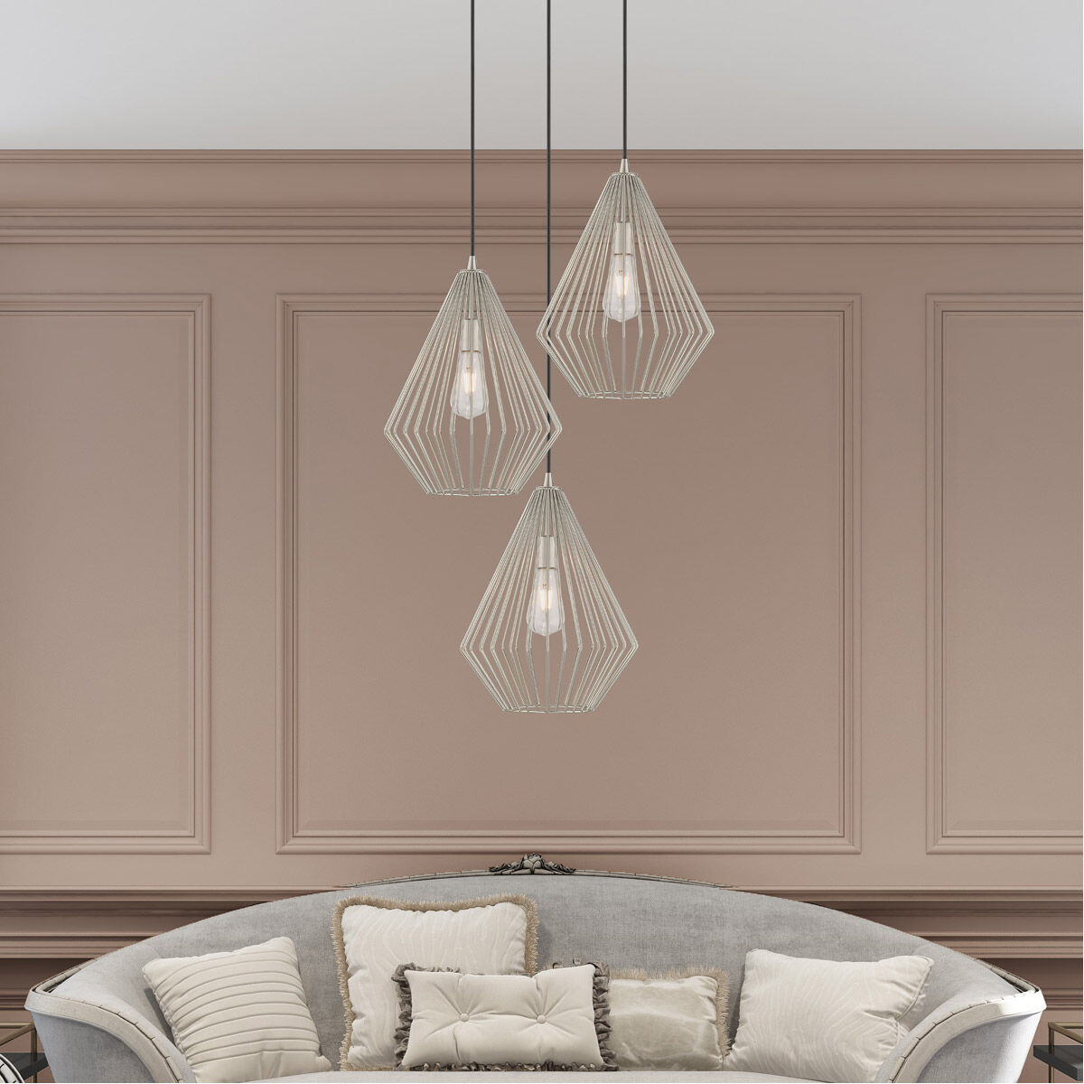 Geometric 1 Light 12 inch Brushed Nickel Mini Pendant Ceiling Light