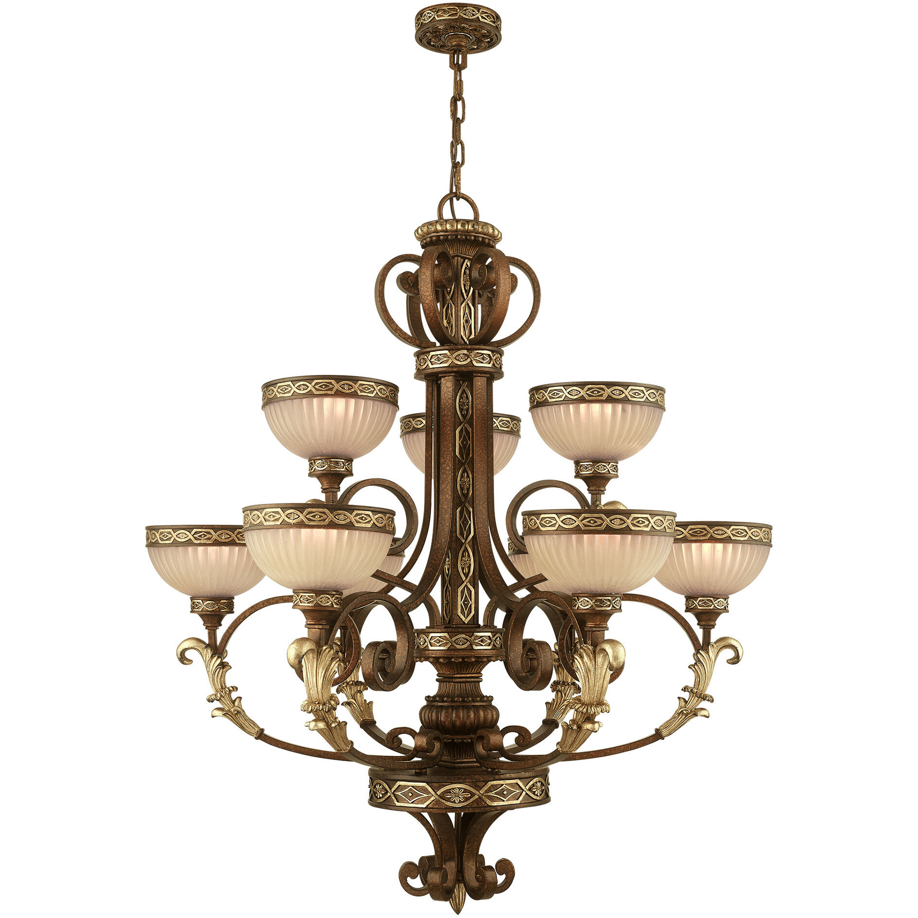 Seville 9 Light 34 inch Palacial Bronze with Gilded Accents Chandelier Ceiling Light
