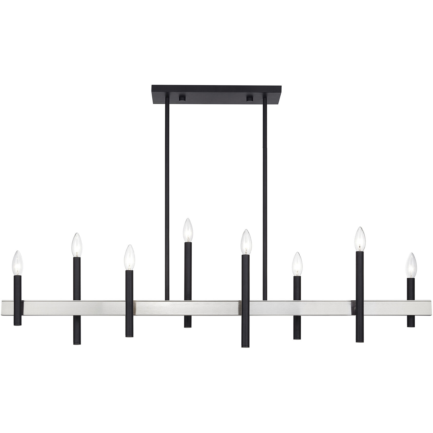 Denmark 8 Light 48 inch Black with Brushed Nickel Accents Linear Chandelier Ceiling Light