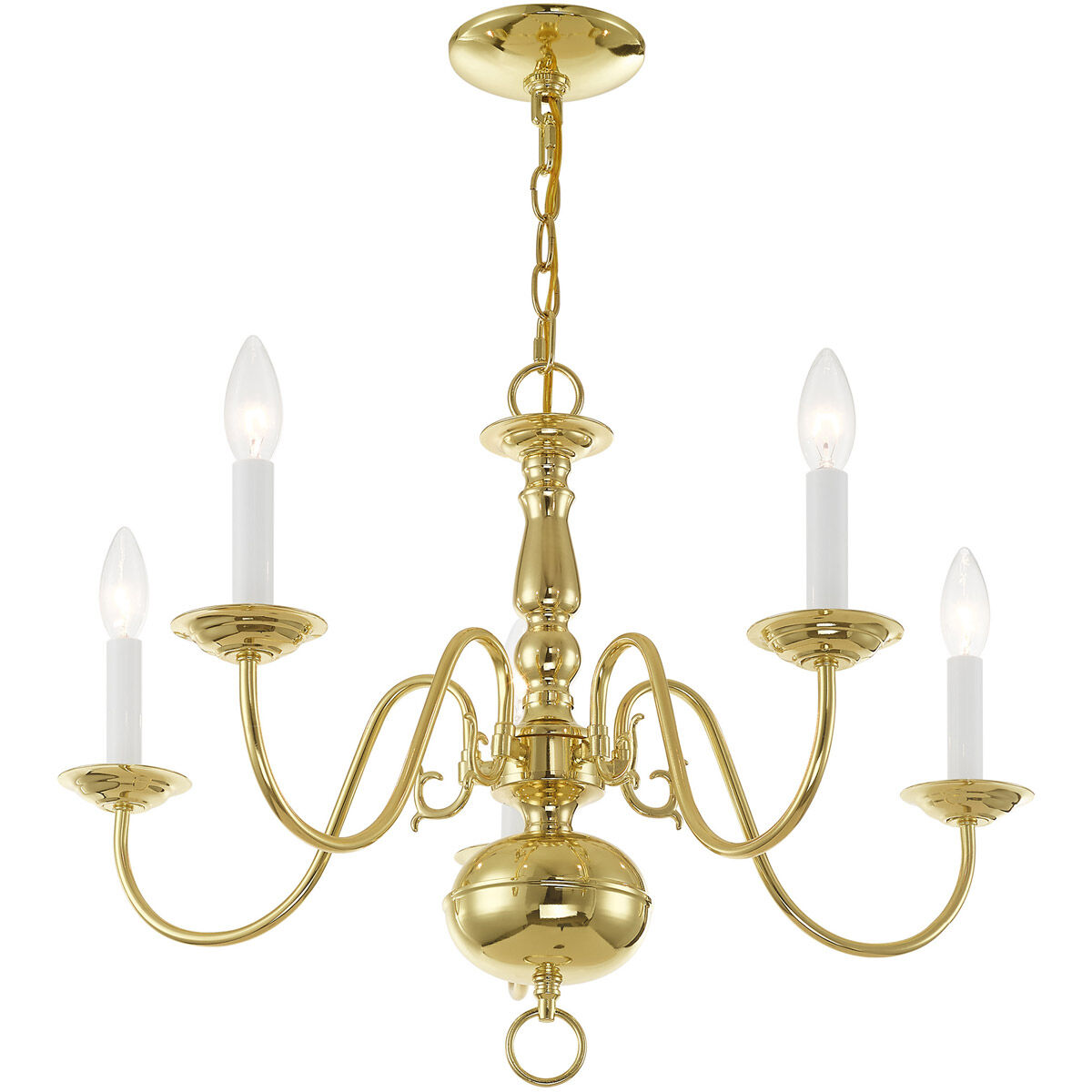 Williamsburgh 5 Light 24 inch Polished Brass Chandelier Ceiling Light