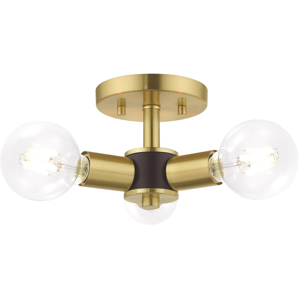 Copenhagen 3 Light 14 inch Satin Brass Semi-Flush Mount Ceiling Light