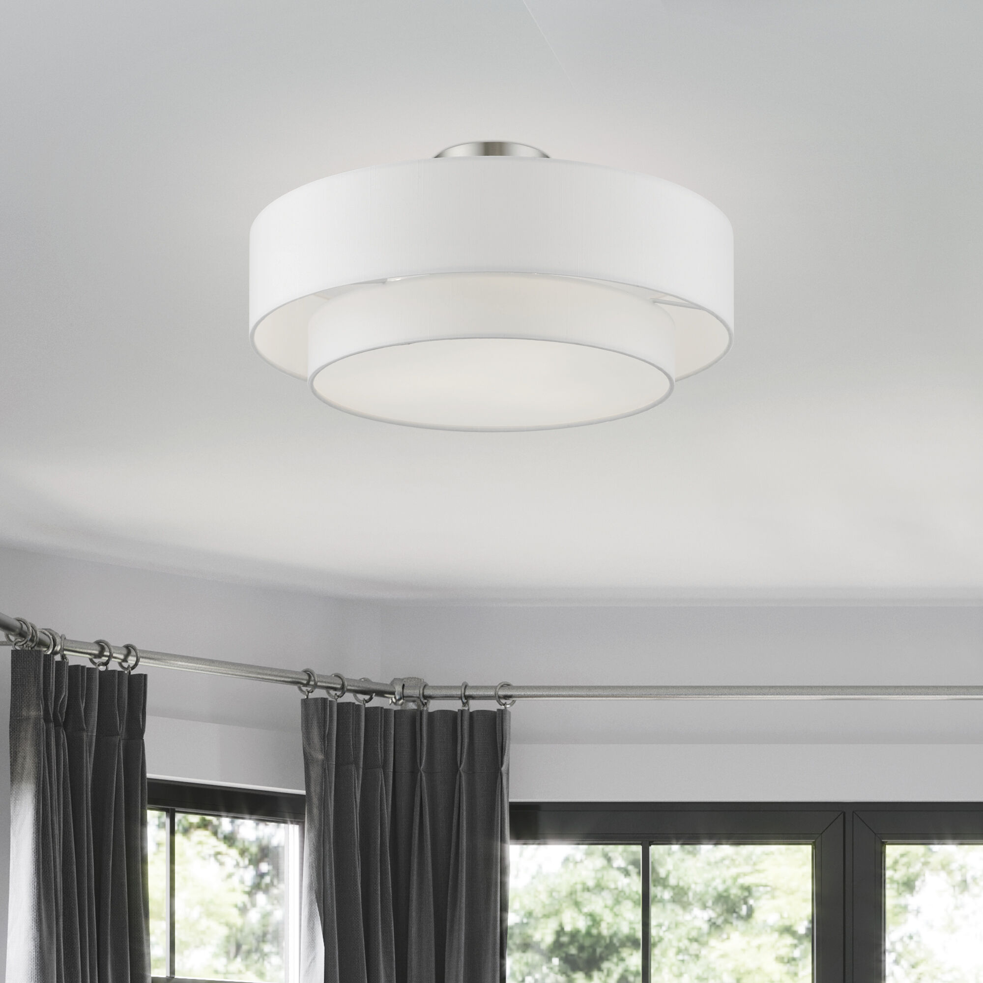 Meridian 3 Light 18 inch Brushed Nickel Semi-Flush Ceiling Light