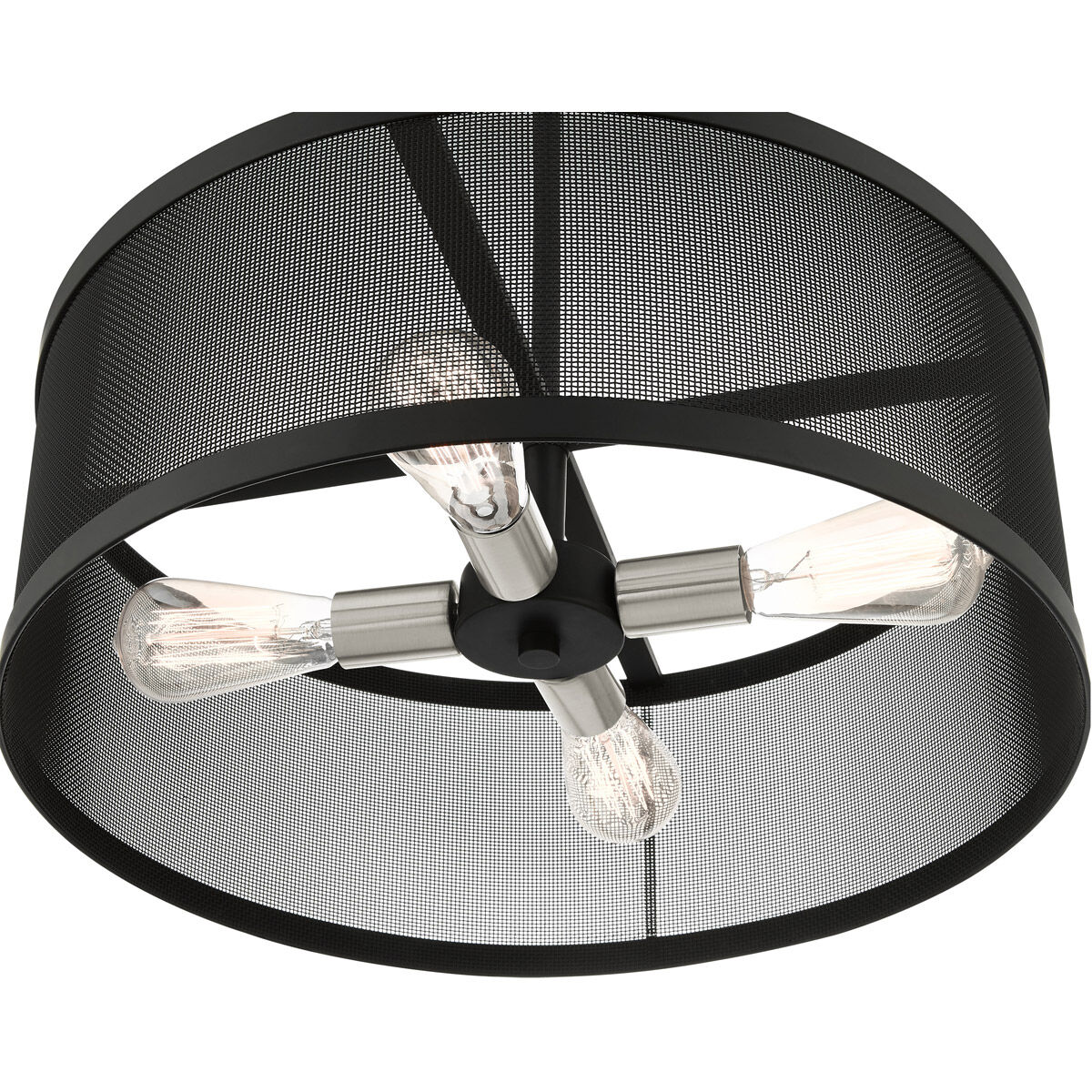 Industro 4 Light 20 inch Black with Brushed Nickel Accents Chandelier Ceiling Light