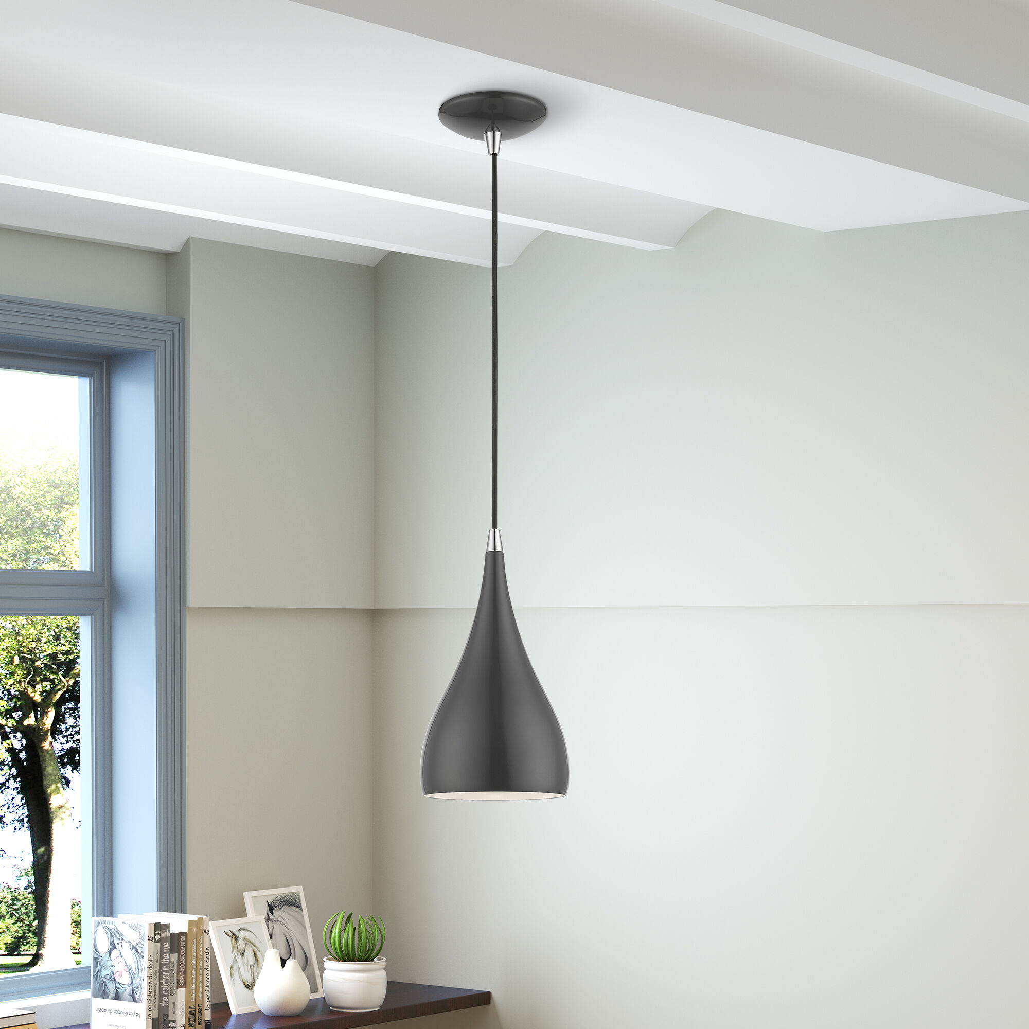 Amador 1 Light 6.25 inch Shiny Dark Gray with Polished Chrome Accents Mini Pendant Ceiling Light