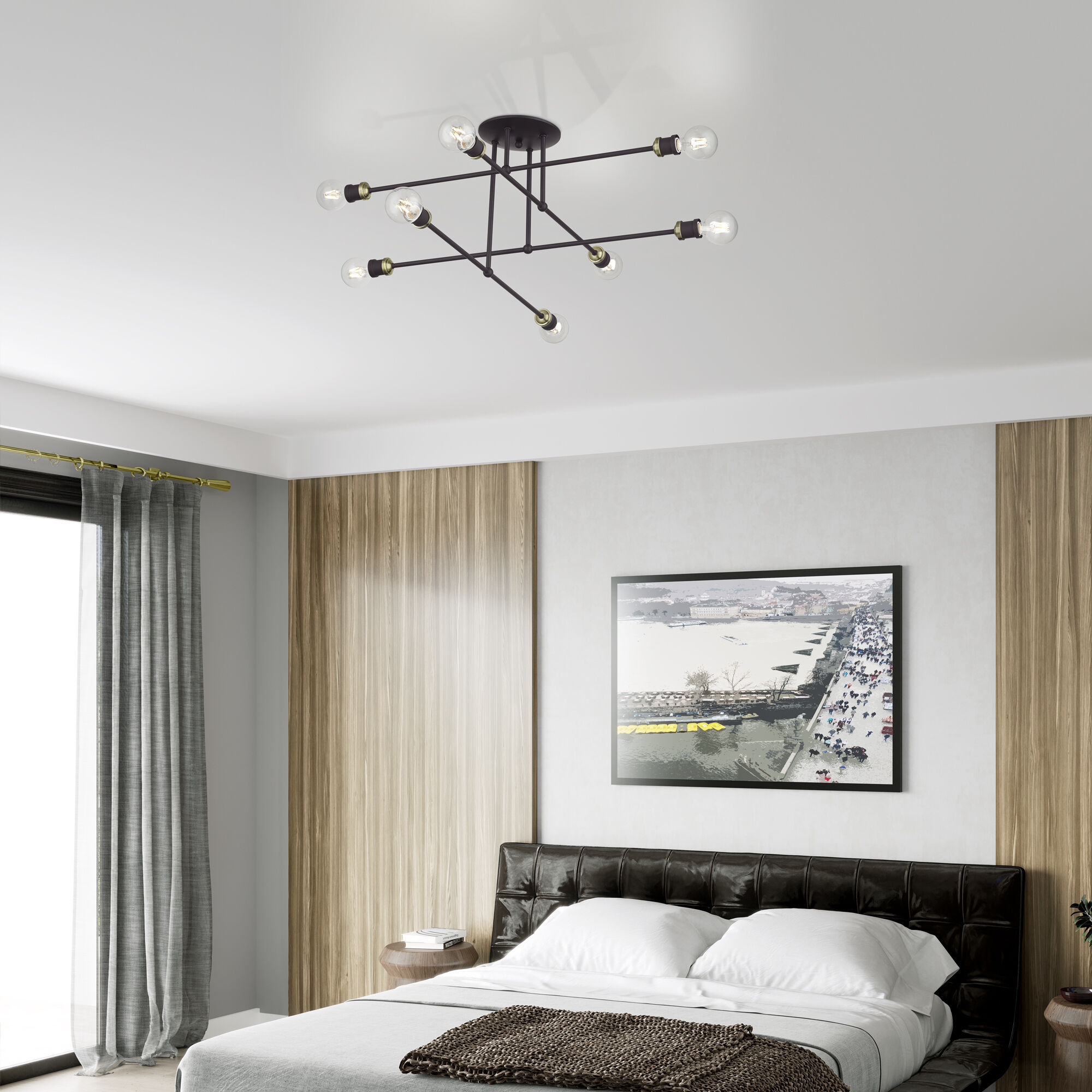 Delacroix 8 Light 35 inch Bronze with Antique Brass Accents Semi-Flush Ceiling Light