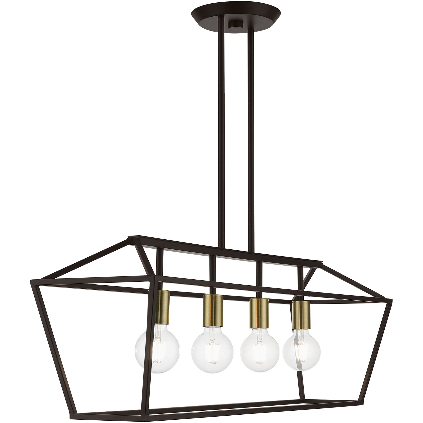 Devone 4 Light 38 inch Bronze with Antique Brass Accents Linear Chandelier Ceiling Light
