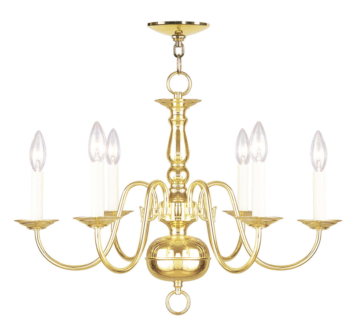 Williamsburgh 6 Light 24 inch Polished Brass Chandelier Ceiling Light