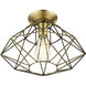 Geometric 1 Light 14 inch Antique Brass Flush Mount Ceiling Light