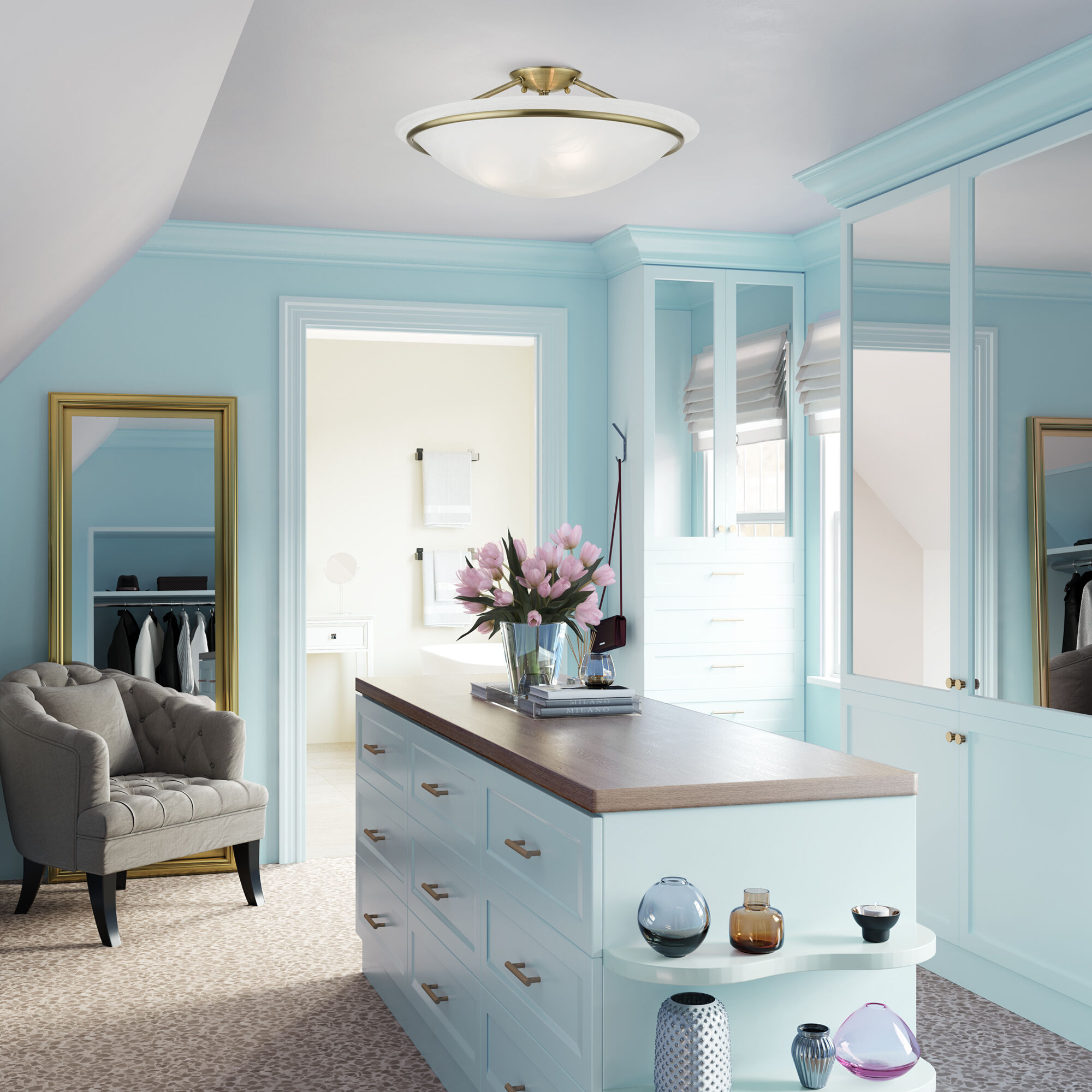 Newburgh 3 Light 20 inch Antique Brass Semi-Flush Ceiling Light