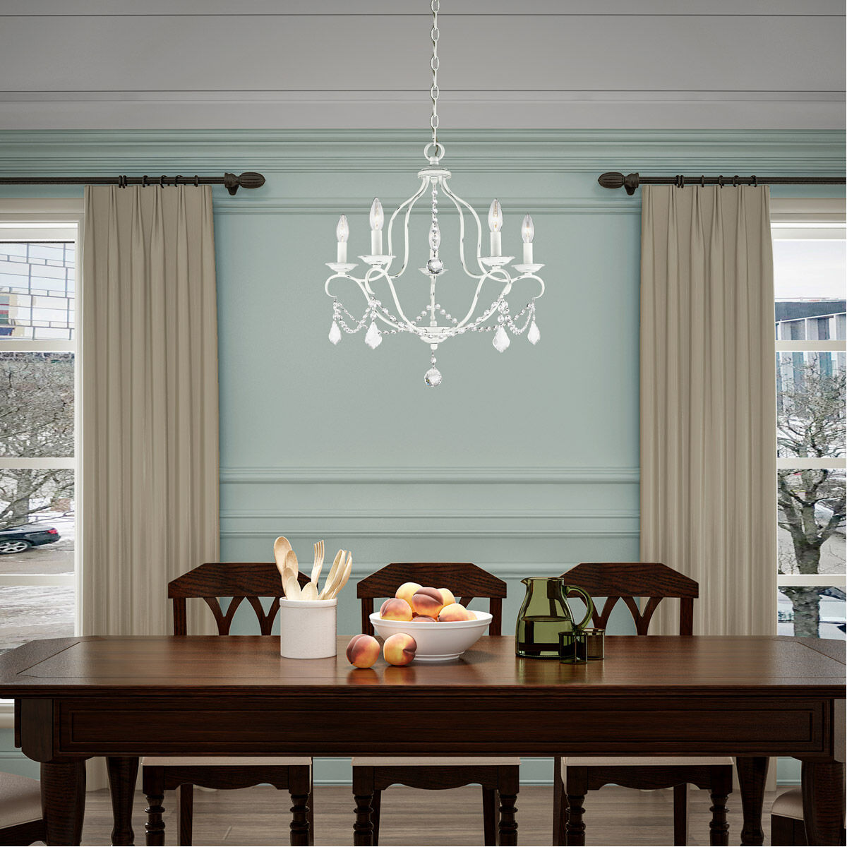 Chesterfield 5 Light 22 inch Antique White Chandelier Ceiling Light