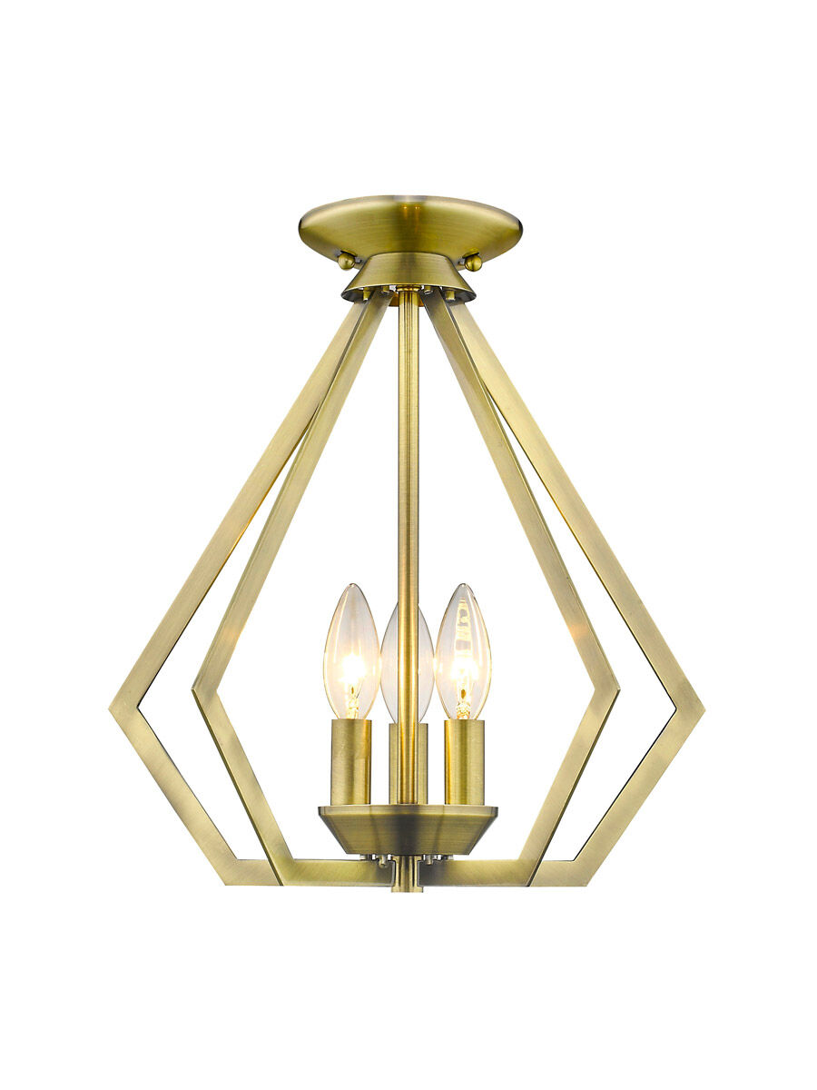 Prism 3 Light 14 inch Antique Brass Convertible Mini Chandelier/Ceiling Mount Ceiling Light